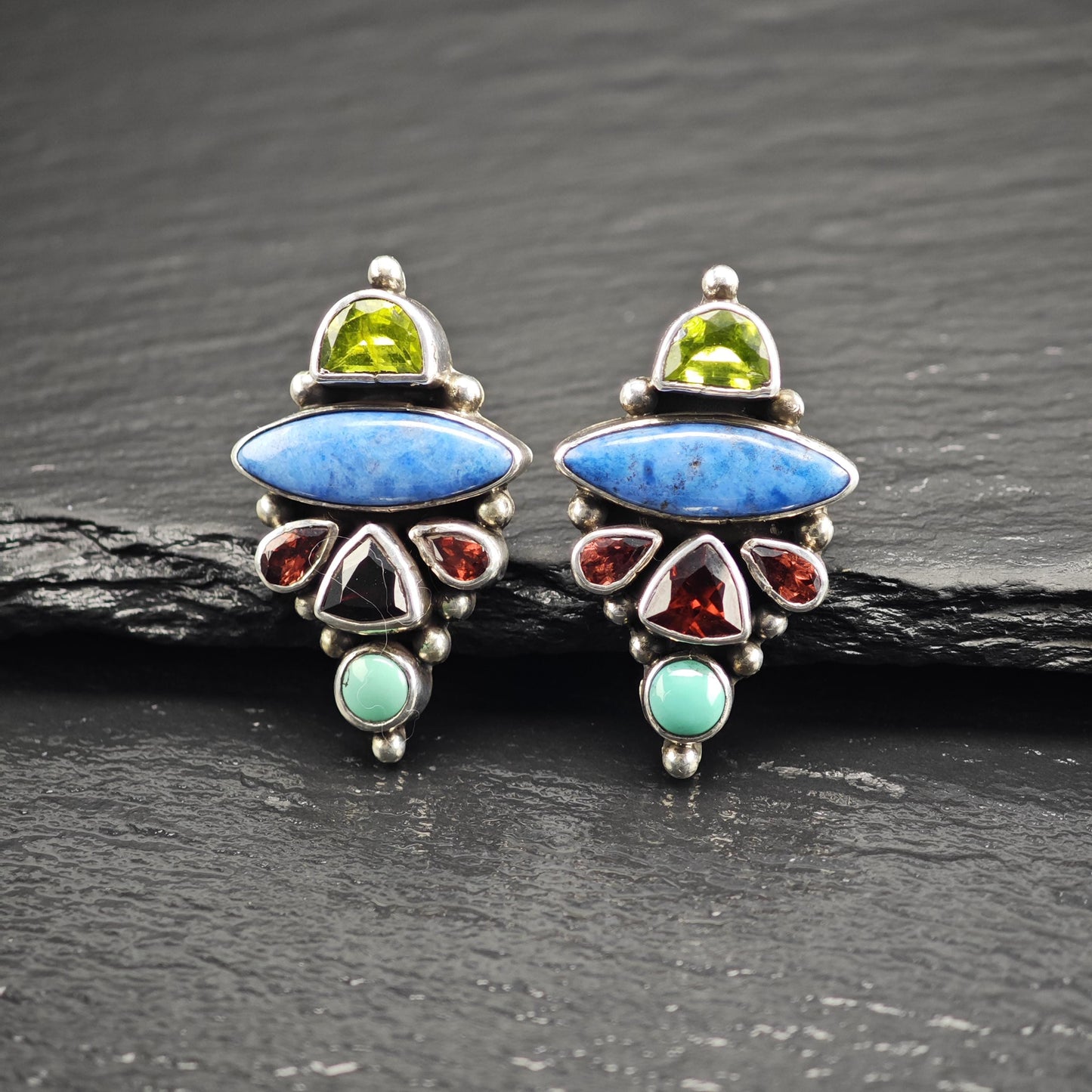 Vintage Navajo, Native American Multistone Sterling Silver Earrings ER3108