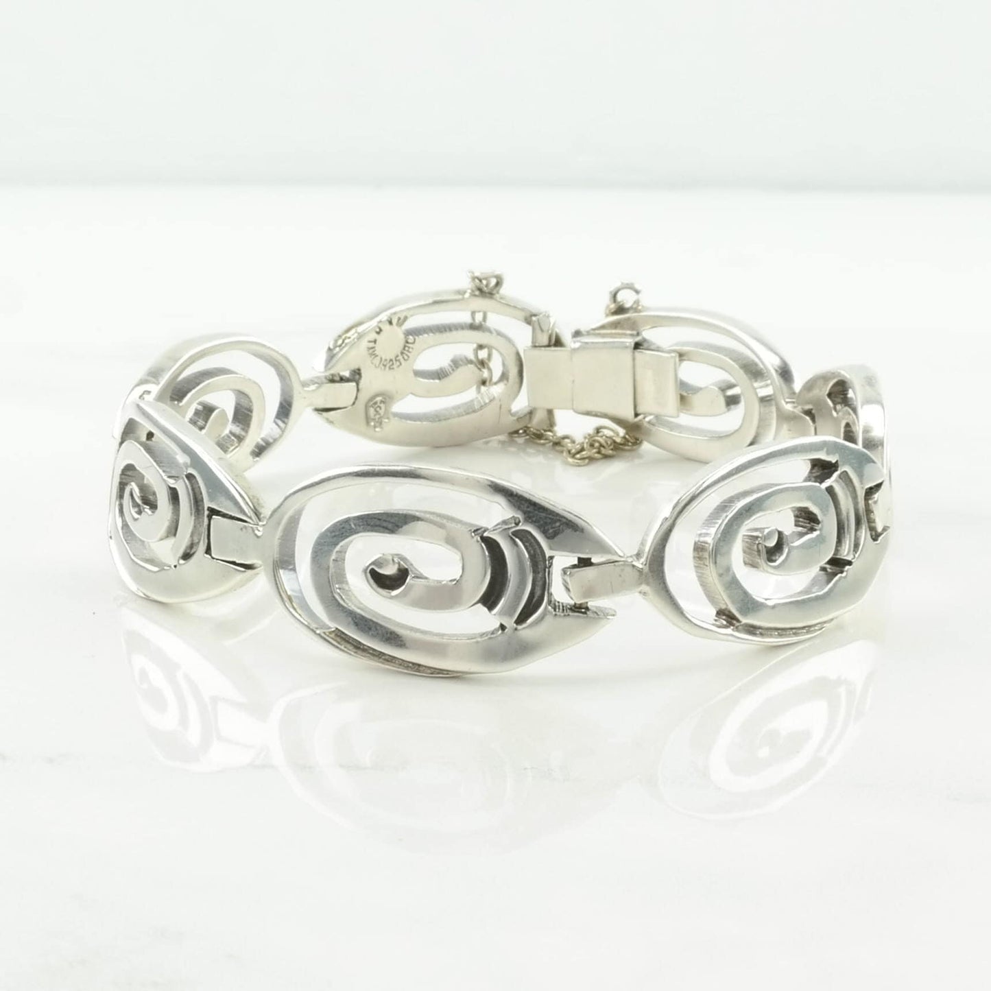 Taxco Sterling Silver Link Bracelet Swirling Links