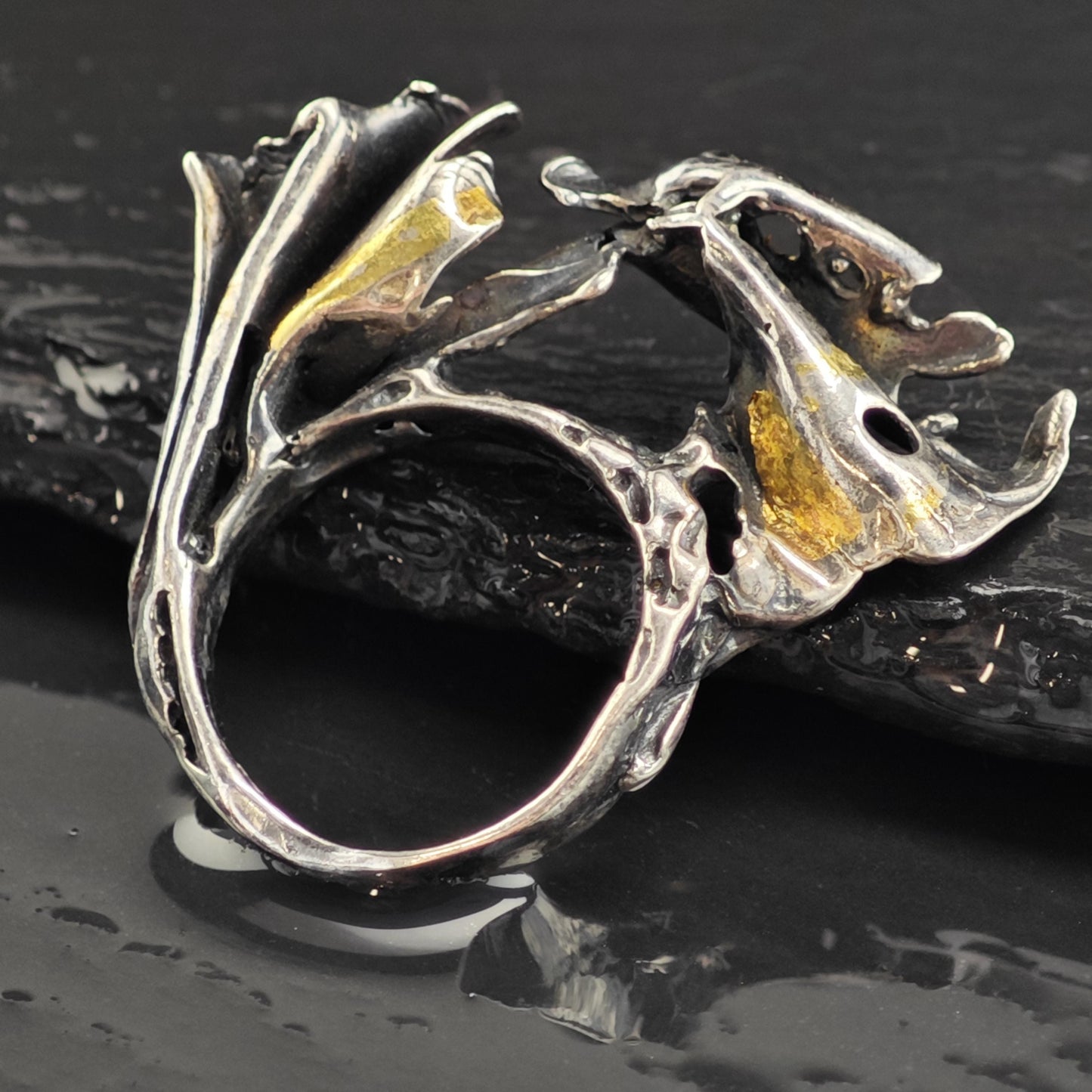 Unique Studio Artist Gold Accent Sterling silver Ring Sz 7.5 R6546