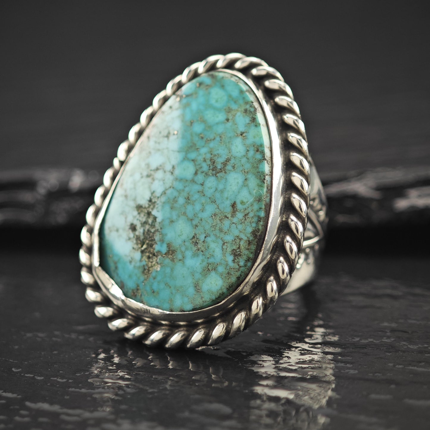 Southwest Spiderweb Turquoise Ring Sterling Silver Size 7 1/2