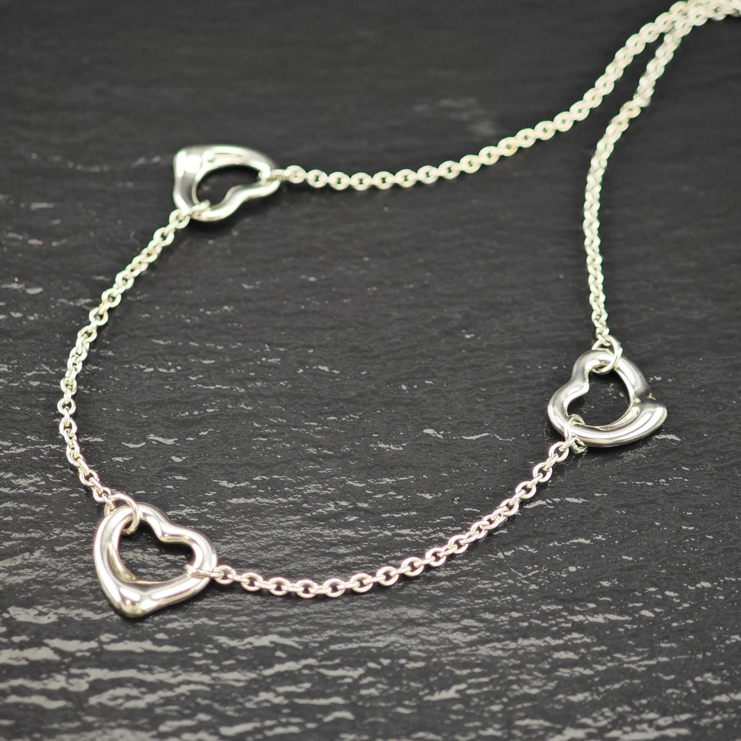 Vintage Tiffany & Co. Sterling Silver Open Heart Station Necklace