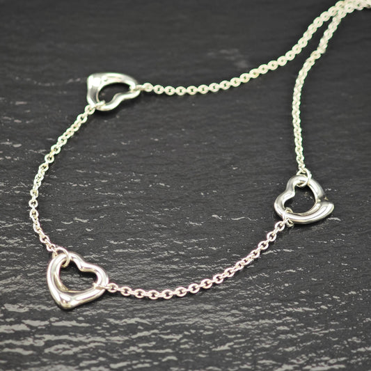 Vintage Tiffany & Co. Sterling Silver Open Heart Station Necklace