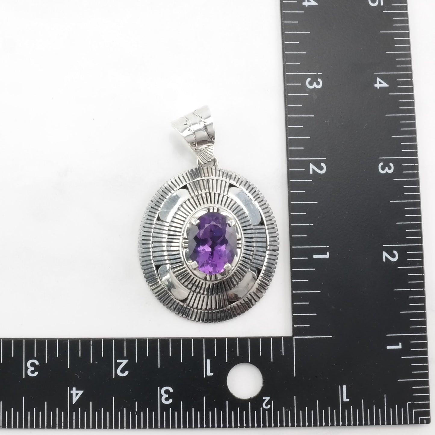 Native American Amethyst Dome Sterling Silver Pendant