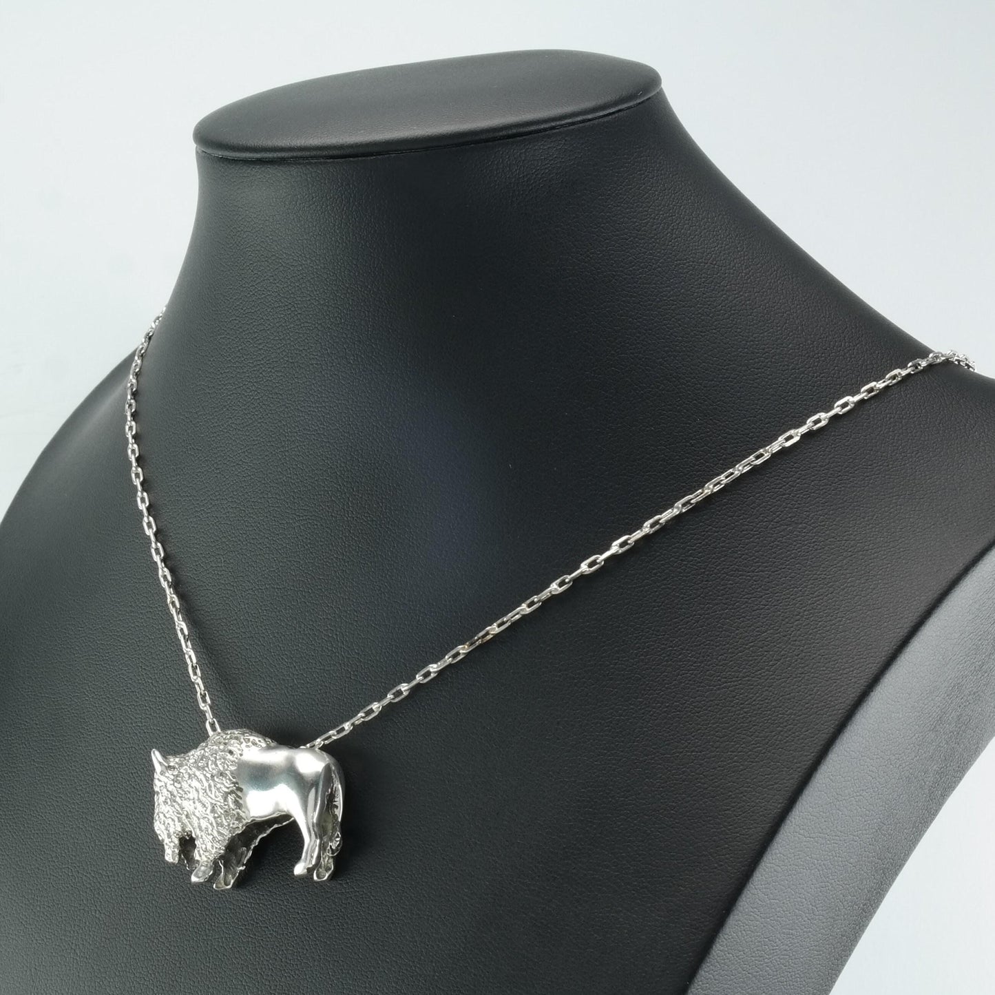 Buffalo Pendant Necklace Native American Sterling Silver