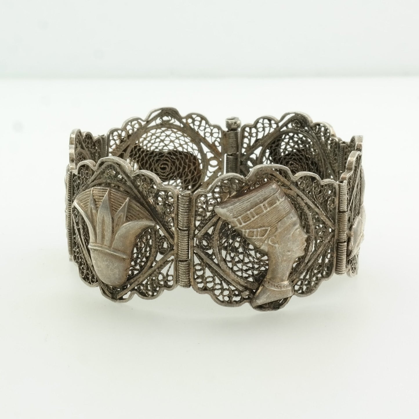 Archeological Revival Sterling Silver Link Filigree Bracelet