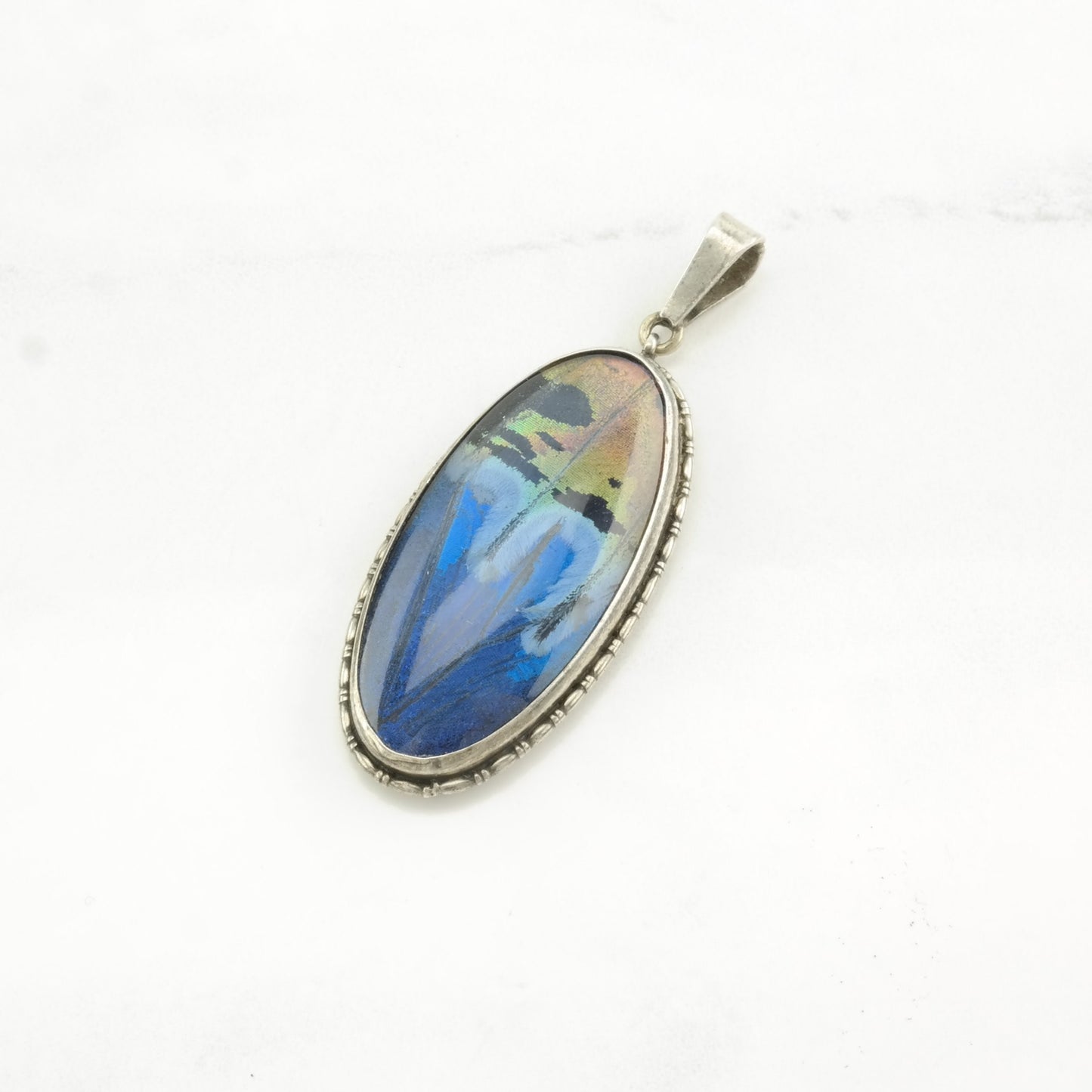 Vintage Butterfly Wing Landscape Sterling Silver Pendant