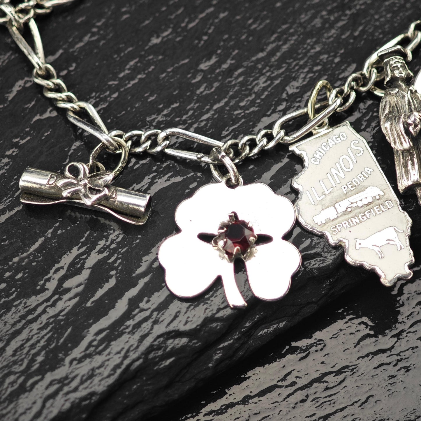 Enamel State Charm Bracelet Sterling Silver 6 3/4" BR3007