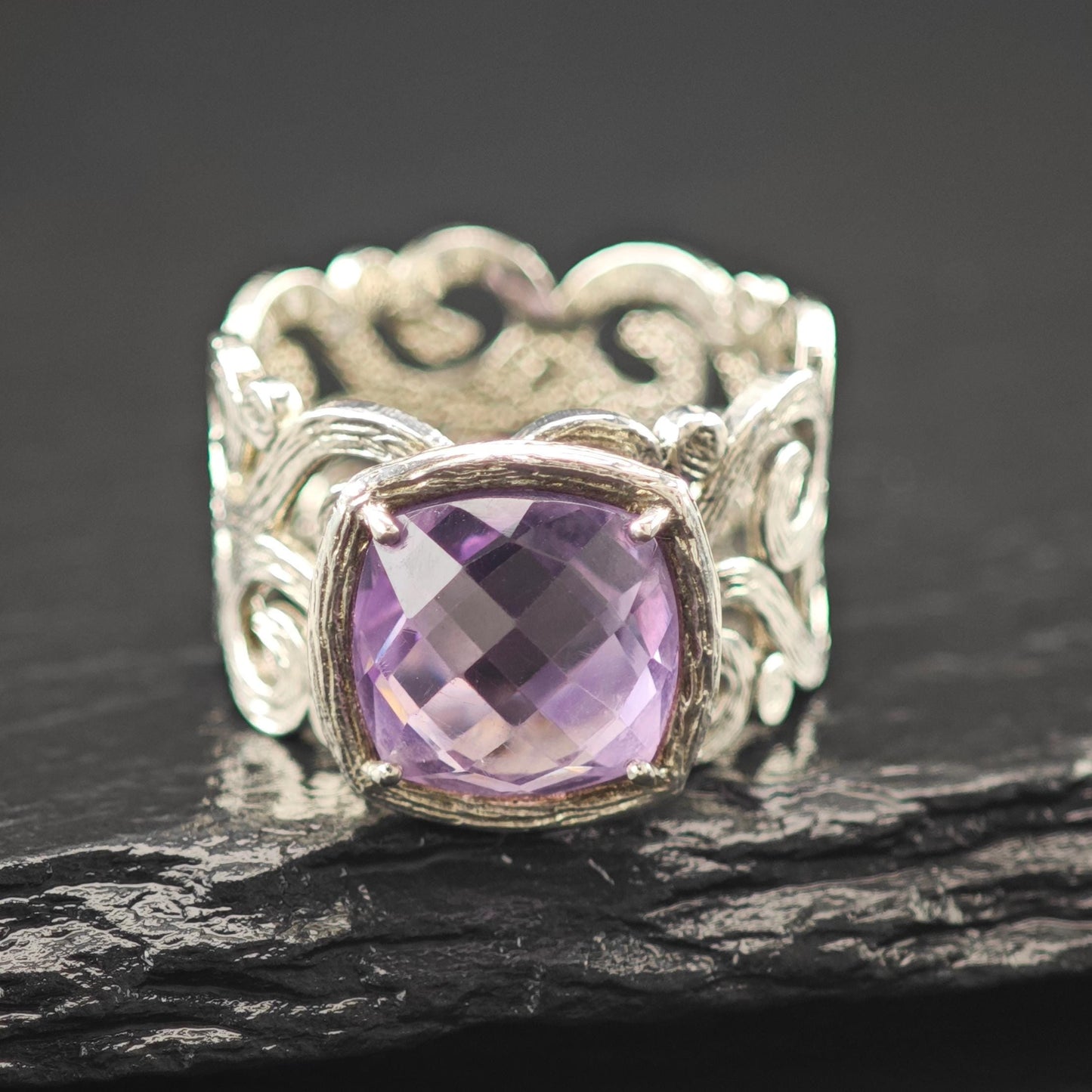 Israel Amethyst Filigree Ring Sterling Silver