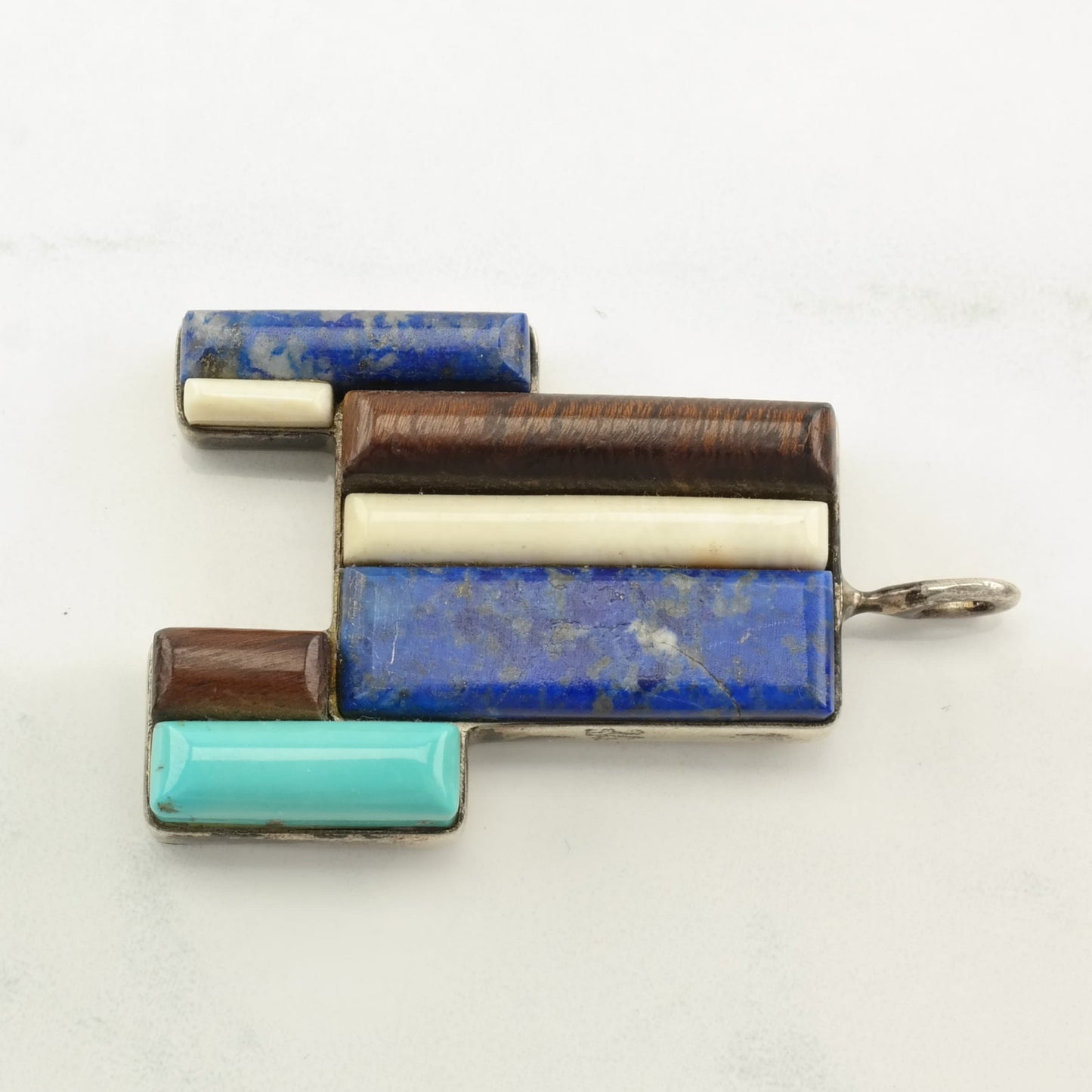 Native American Turquoise, Lapis Lazuli, Stone Cobblestone Inlay Sterling Silver Pendant