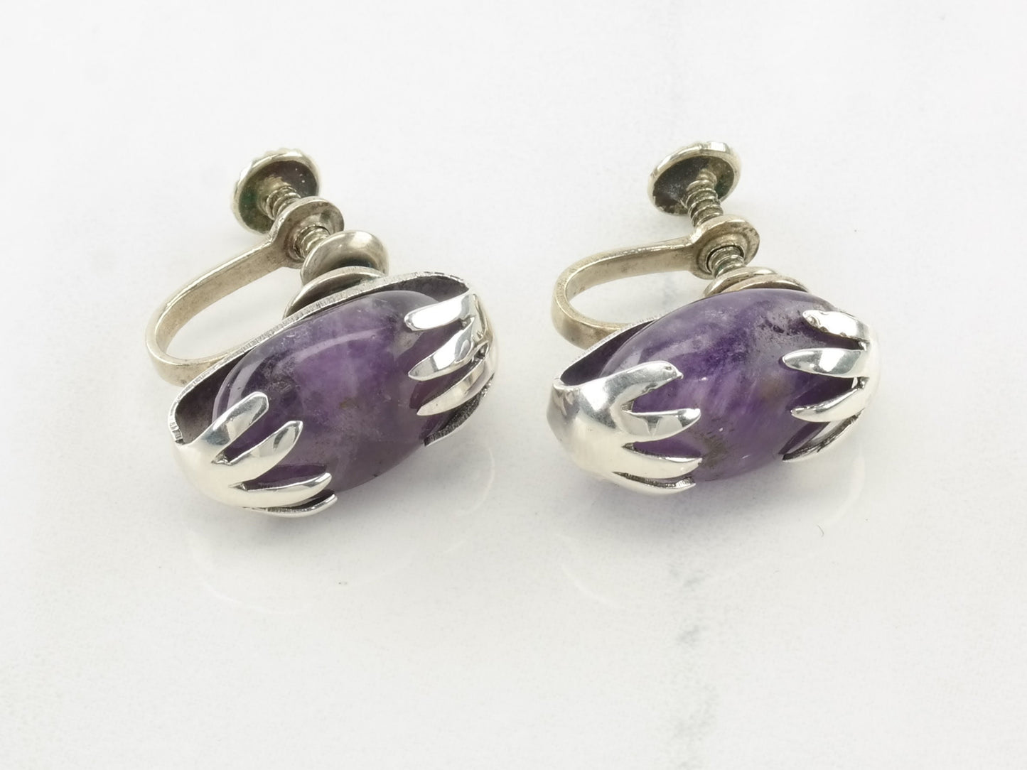 Sterling Silver Amethyst Earrings Screw back