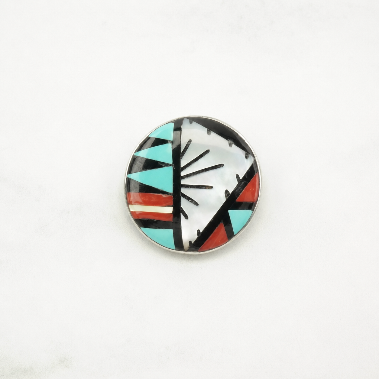 Vintage Native American Multi Gemstone Inlay Sterling Silver Pendant P2238