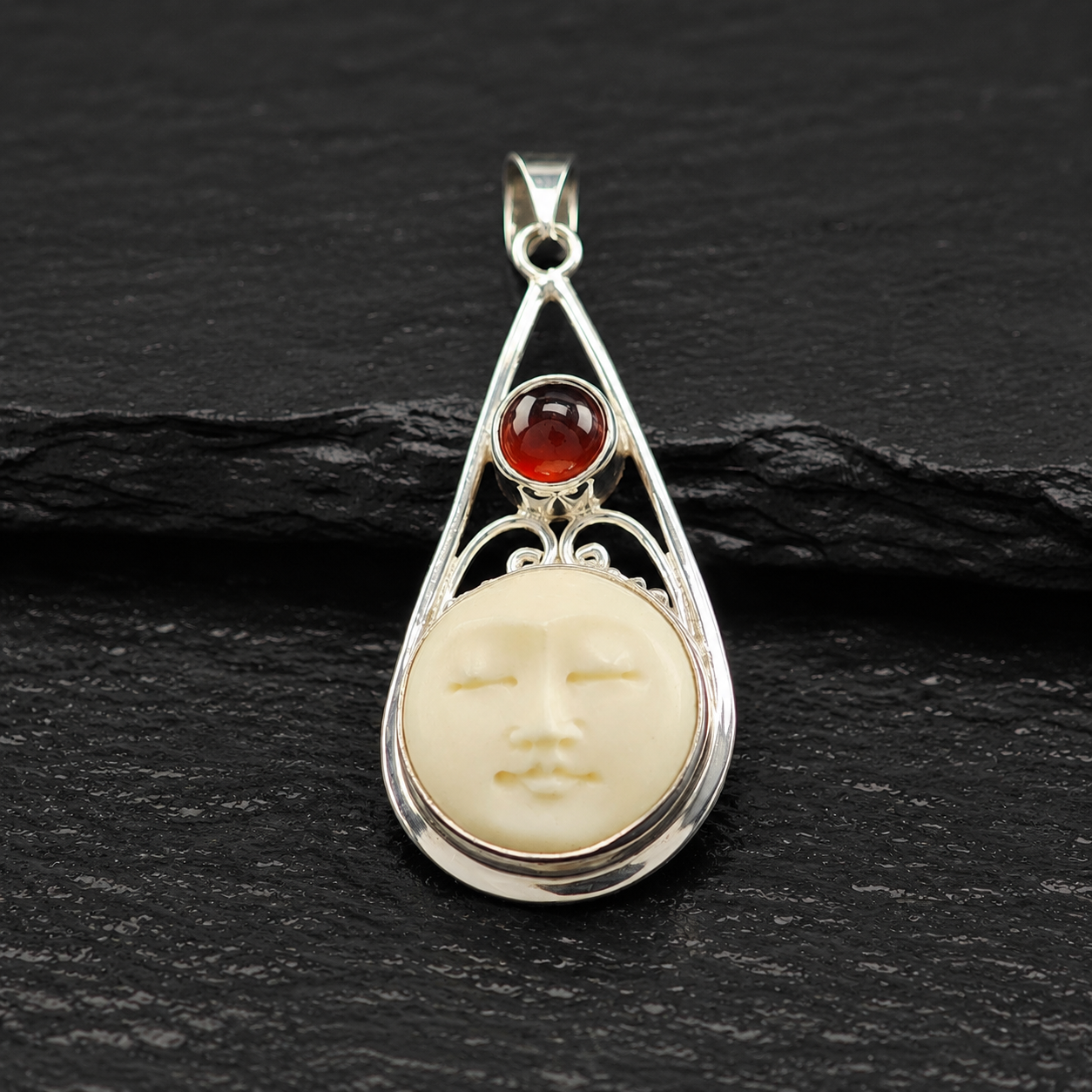 Choice of Bali Princess, Carved Face Pendant Sterling Silver P2752