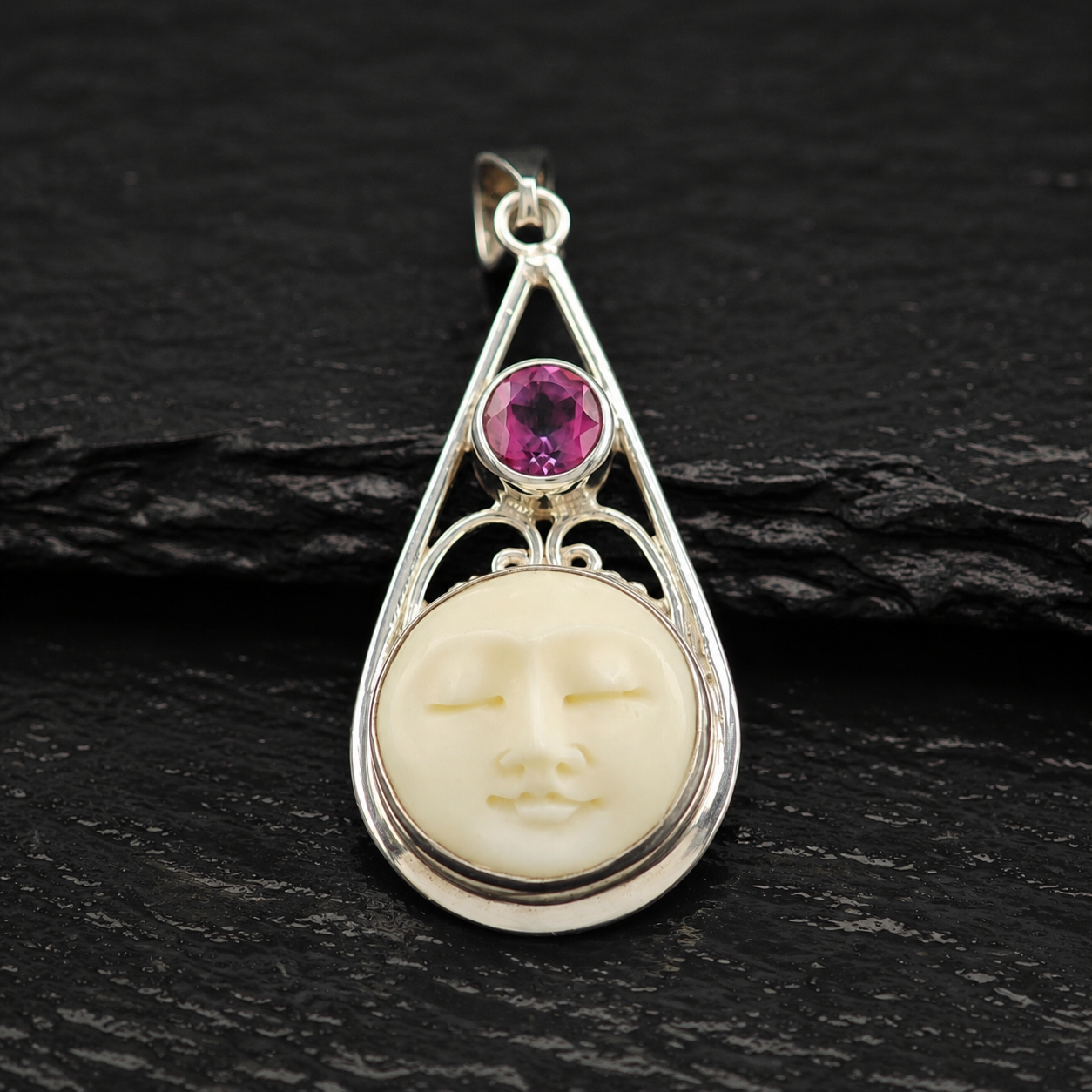 Choice of Bali Princess, Carved Face Pendant Sterling Silver P2752