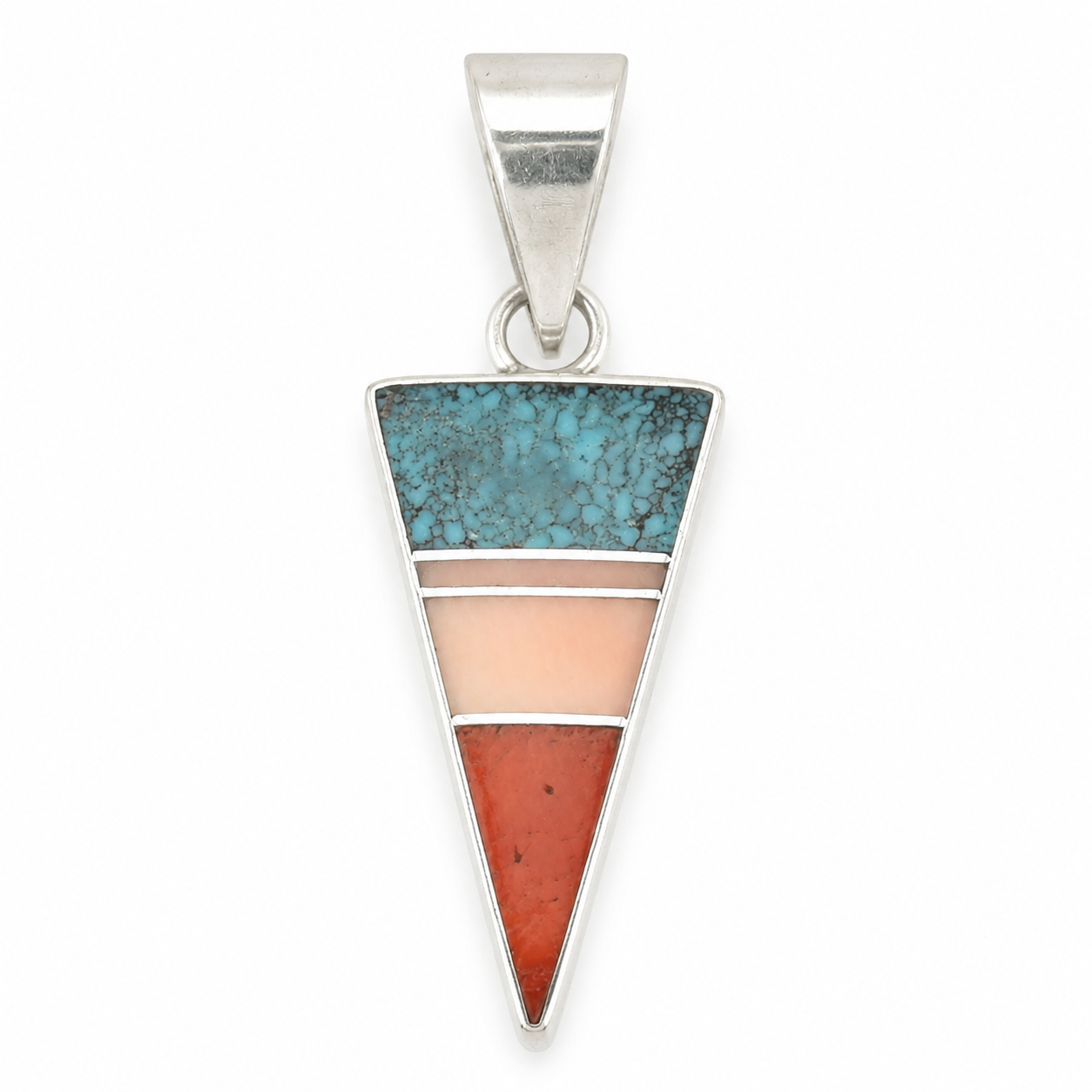 Vintage Native American Turquoise, Multi Gem Inlay Sterling Silver Pendant P2234