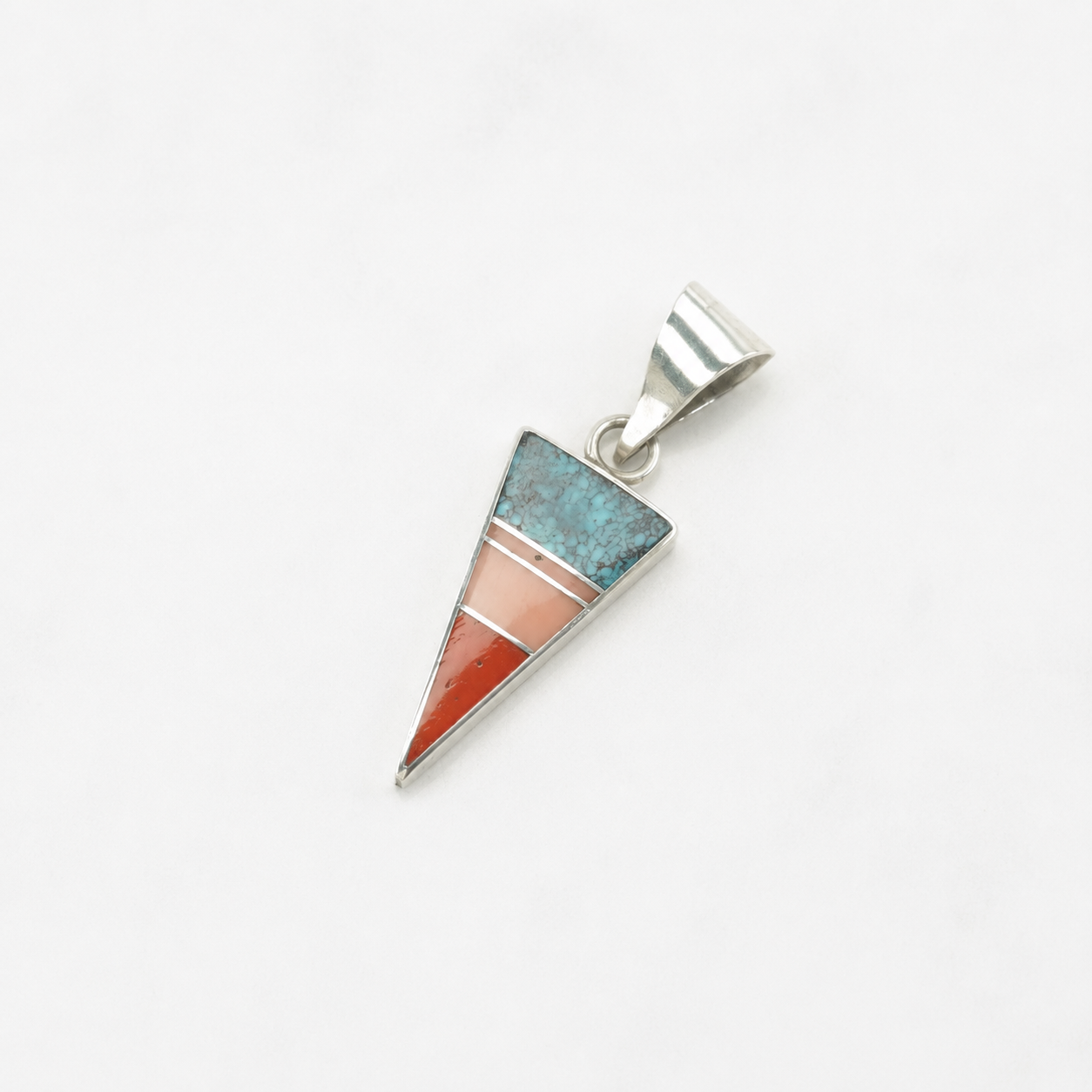 Vintage Native American Turquoise, Multi Gem Inlay Sterling Silver Pendant P2234