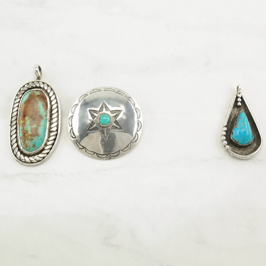 Vintage Native American Turquoise Sterling Silver Pendant P2233
