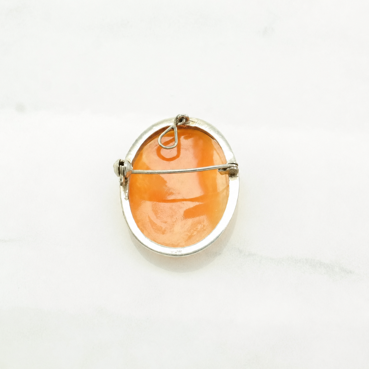 Italian Sterling Silver Brooch Pendant Women Cameo, Carved B1740