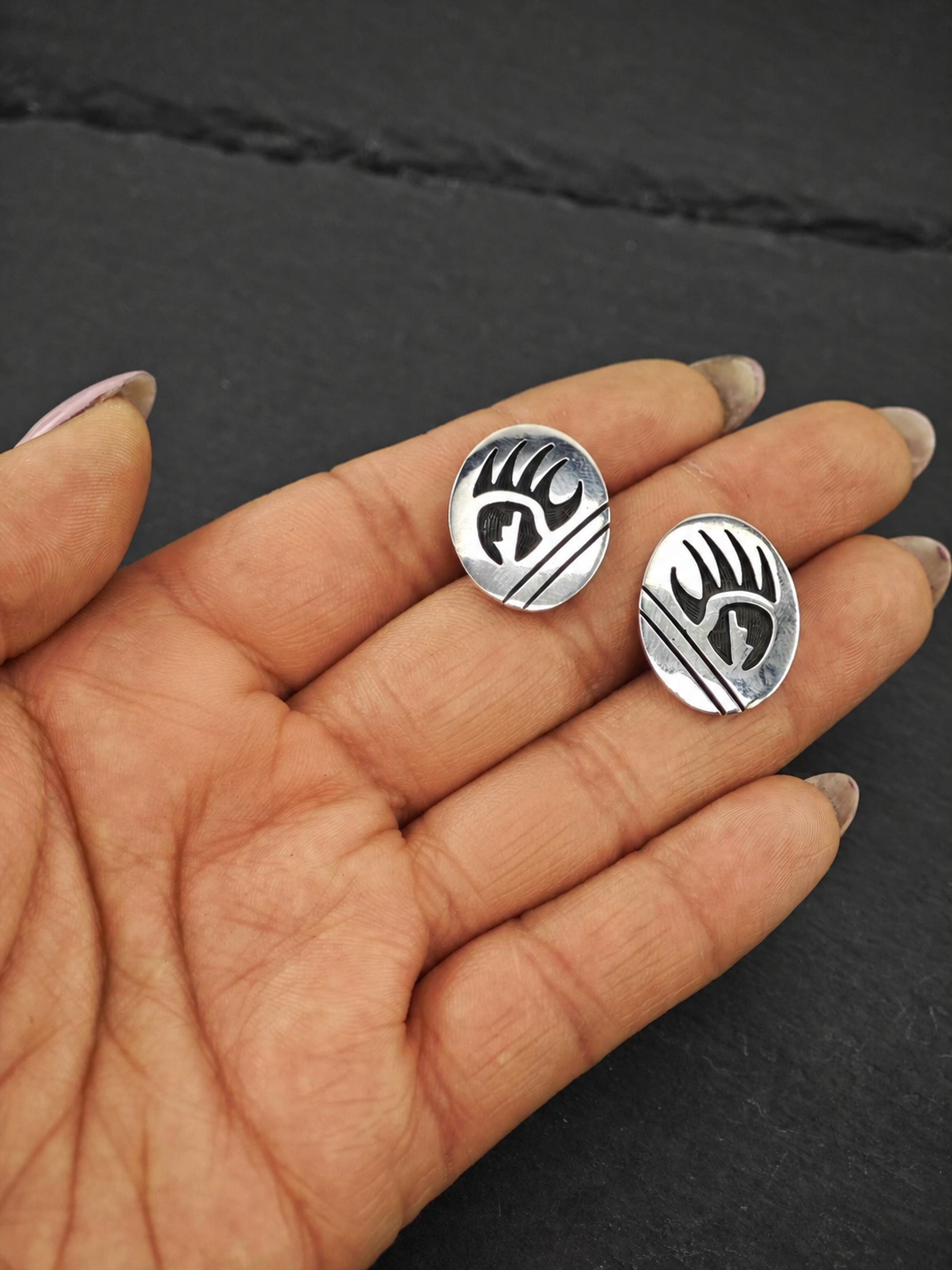 Native American, Overlay Stud Earrings Sterling Silver ER2881