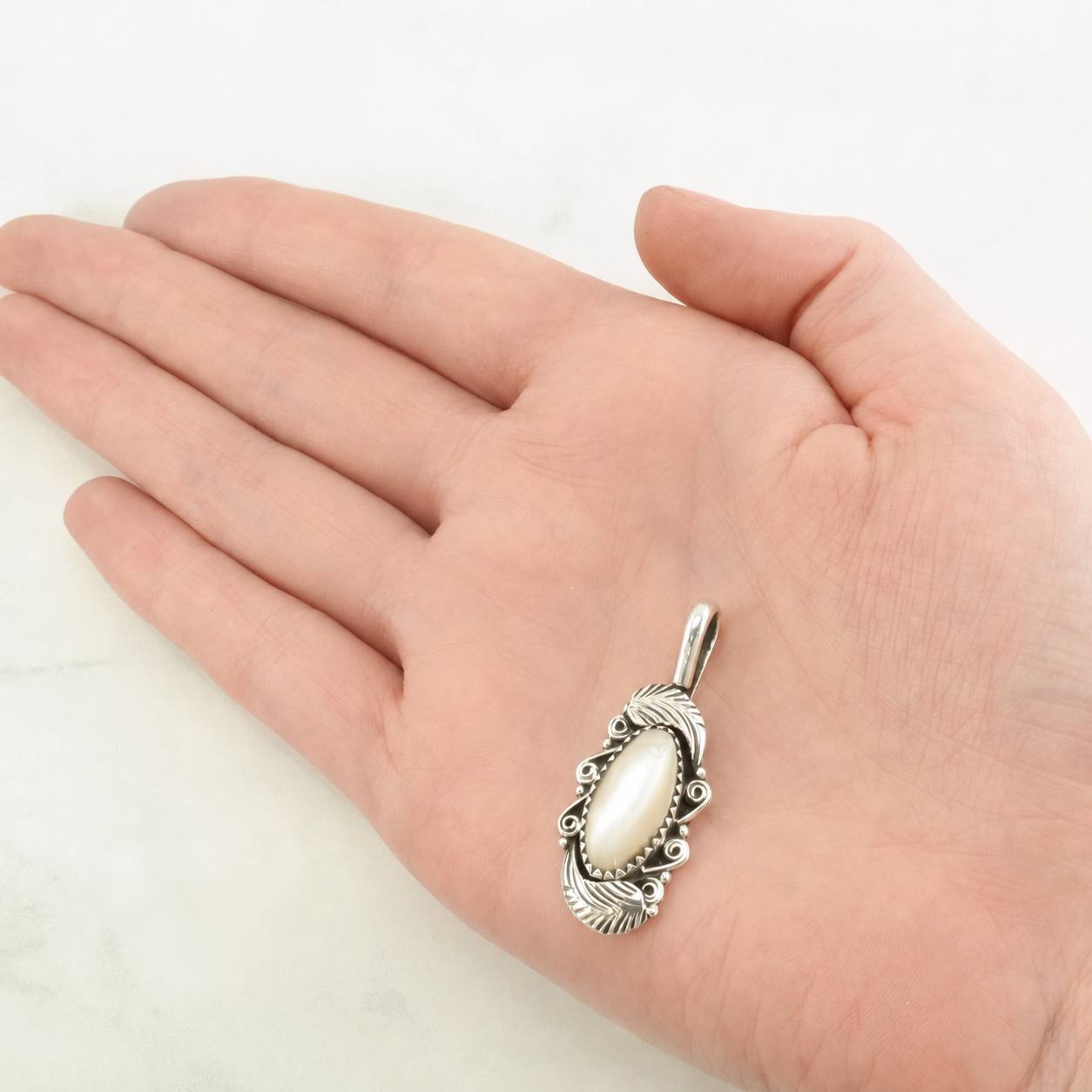 Vintage MOP Inlay Sterling Silver Pendant P2454