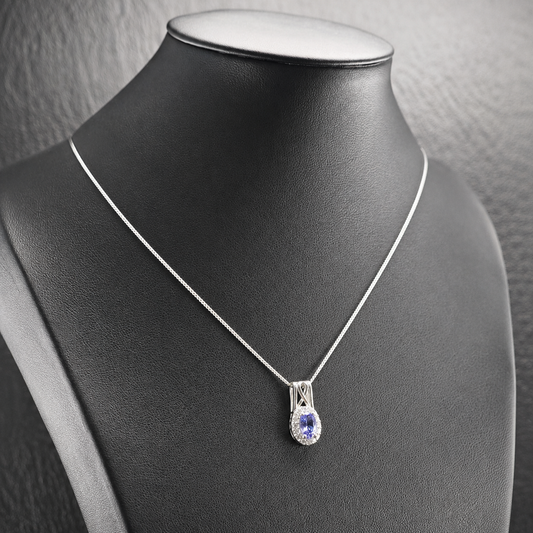 Blue Tanzanite White Topaz Oval Necklaces Sterling Silver N2496
