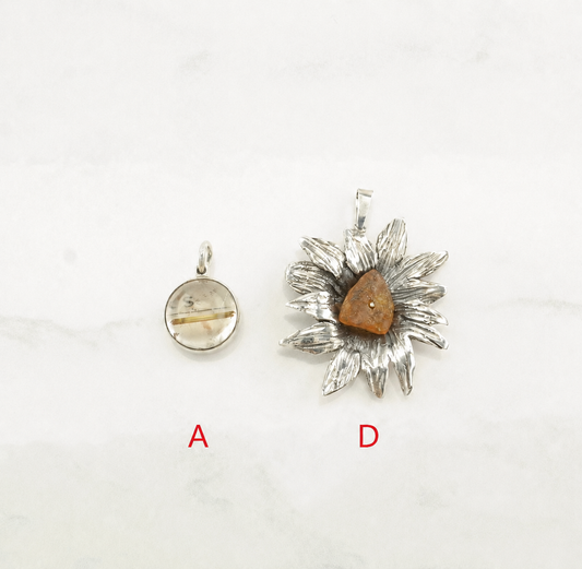 Vintage Quartz, Agate, Citrine Sterling Silver Pendant P2202