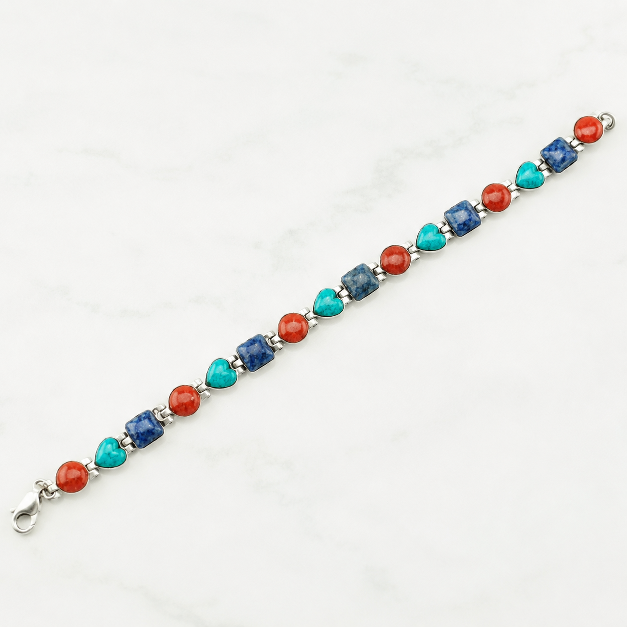 Carolyn Pollack Sterling Silver Link Bracelet Multi Stone Inlay BR2560