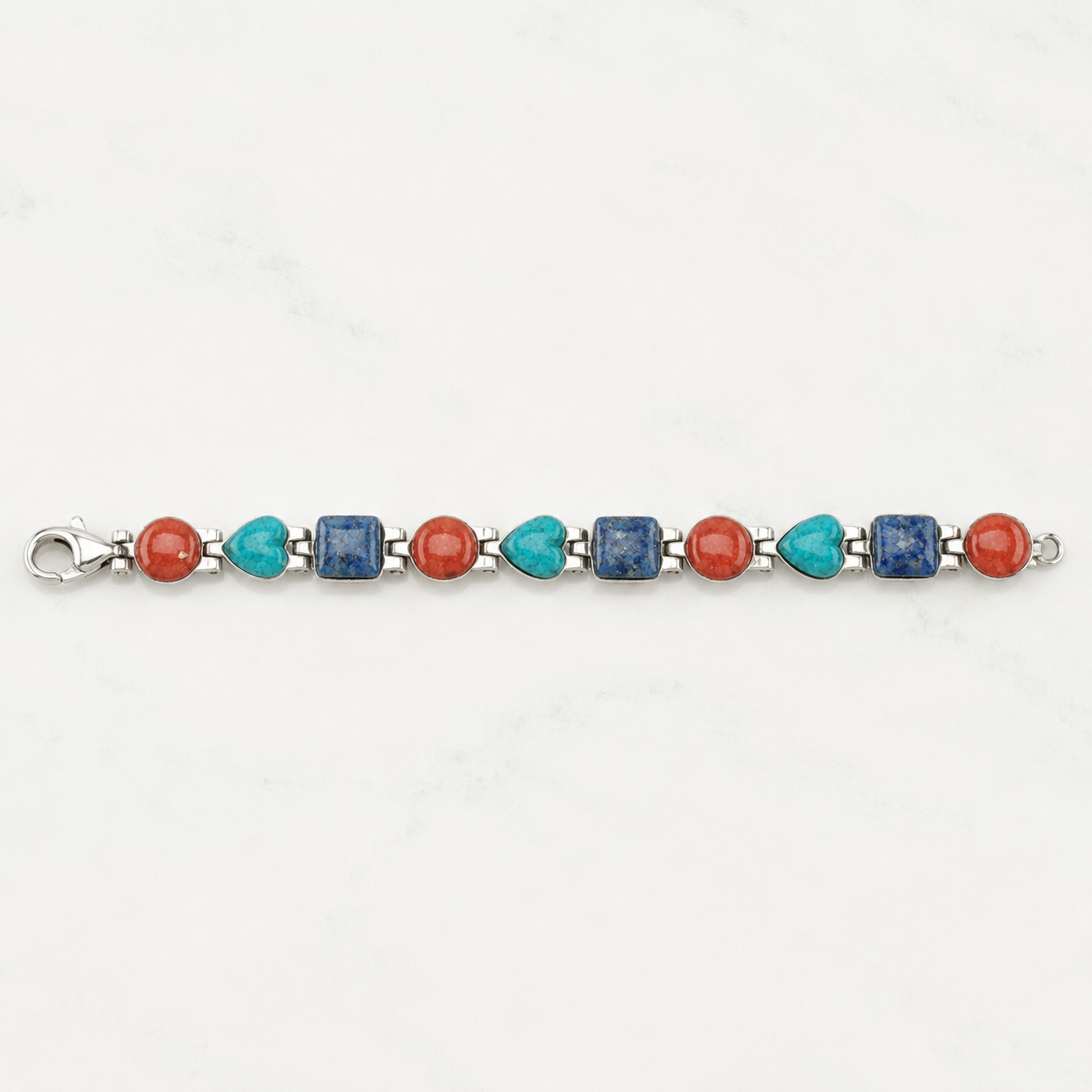Carolyn Pollack Sterling Silver Link Bracelet Multi Stone Inlay BR2560