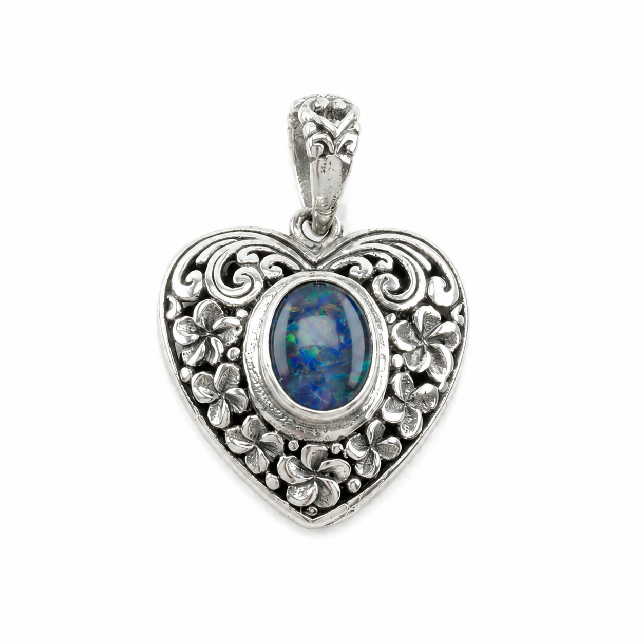Vintage Gemstone, Diopside, Opal Teardrop, Heart Sterling Silver Pendant P2201