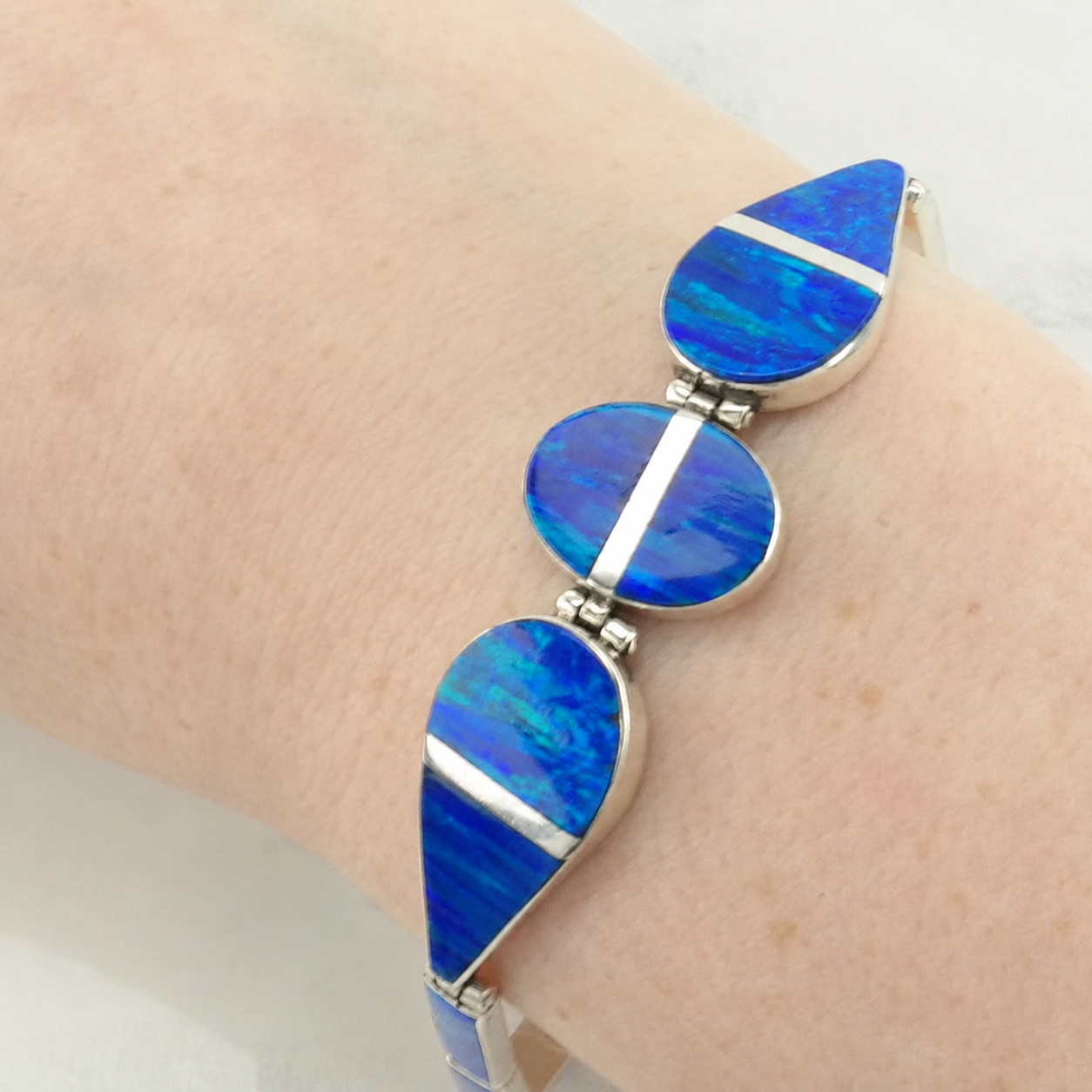 Lab Opal Inlay Bracelet Sterling Silver Blue BR2553