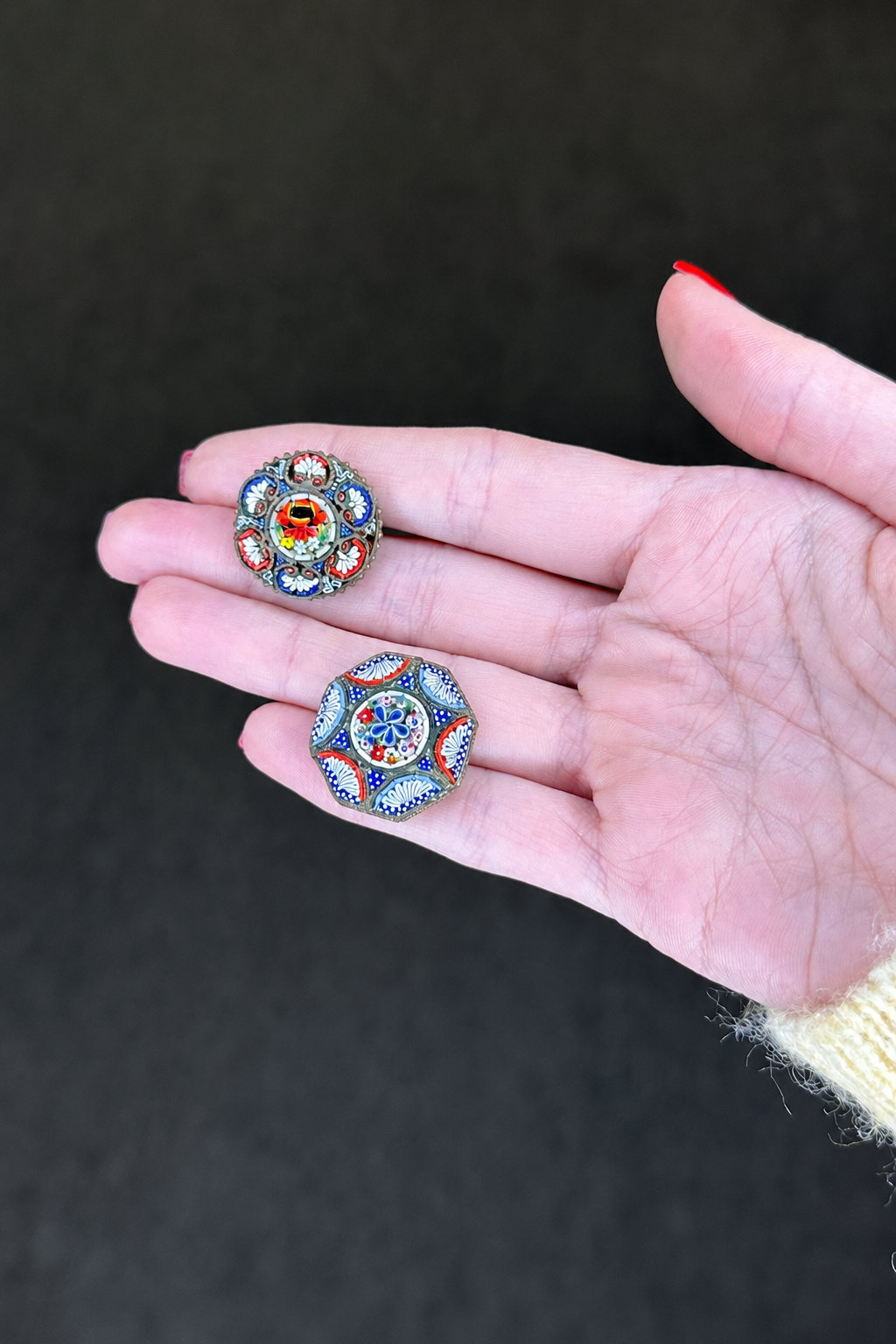 Italian Sterling Silver Brooch Flower Micro Mosaic B1682