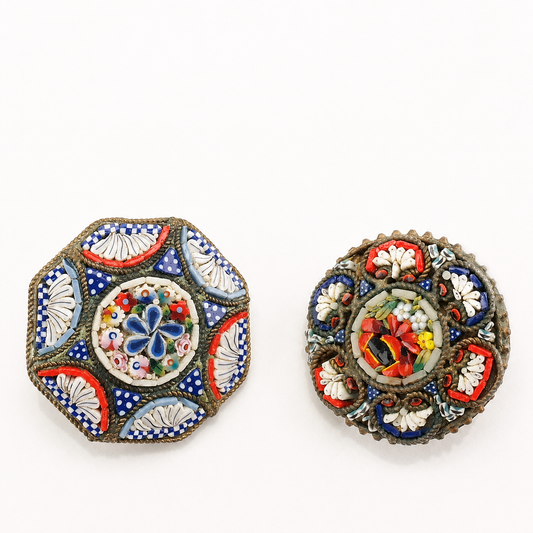Italian Sterling Silver Brooch Flower Micro Mosaic B1682