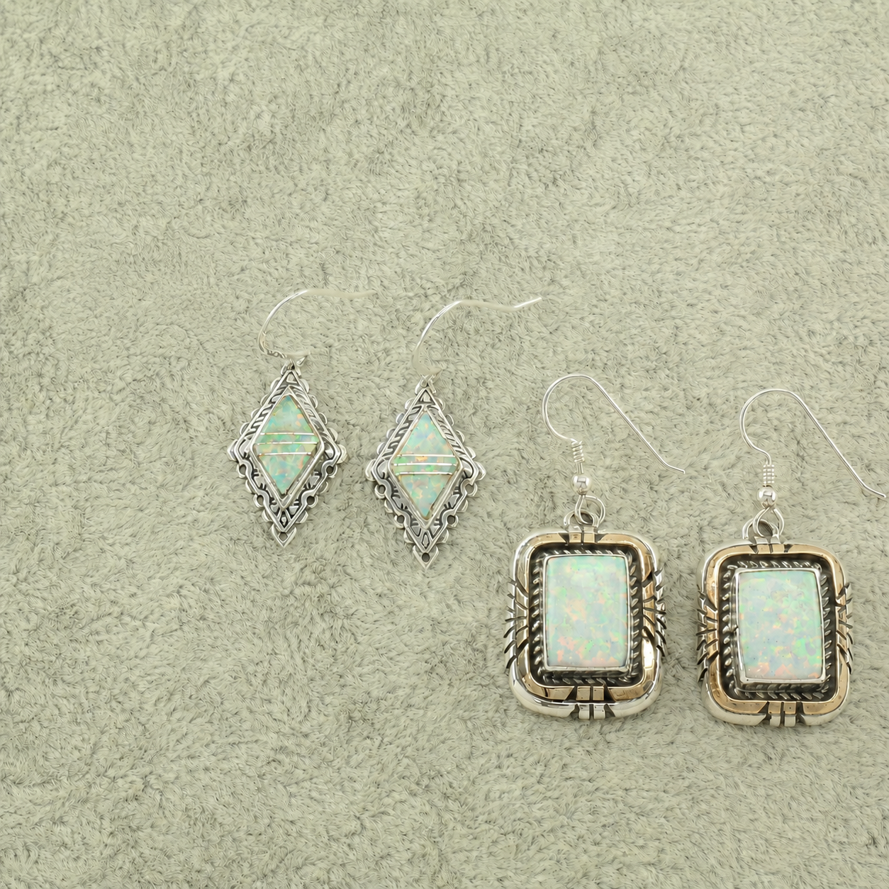 Choice of Vintage Southwest Rainbow, Lab Opal Sterling Silver Fish Hook Earrings ER2829