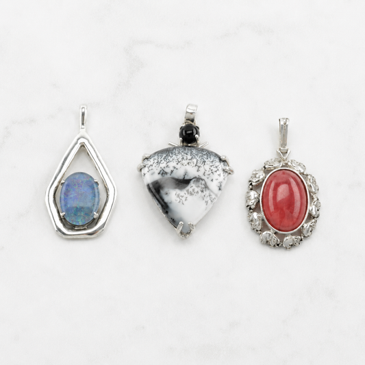Vintage Choice Of Multi Gems Sterling Silver Pendant P2222