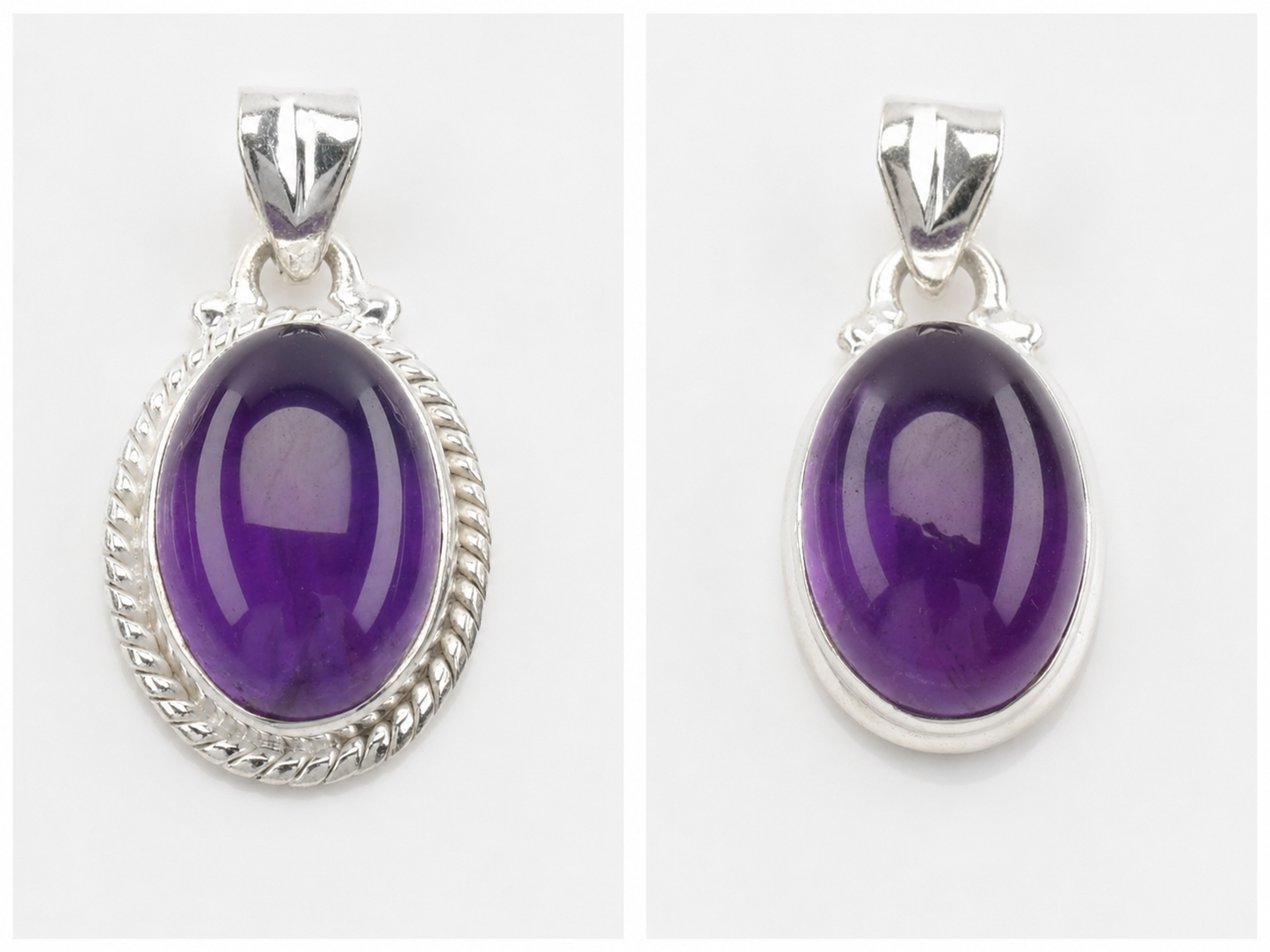 Choice of Vintage Modernist Amethyst Oval Sterling Silver Pendant P2013