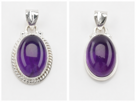 Choice of Vintage Modernist Amethyst Oval Sterling Silver Pendant P2013