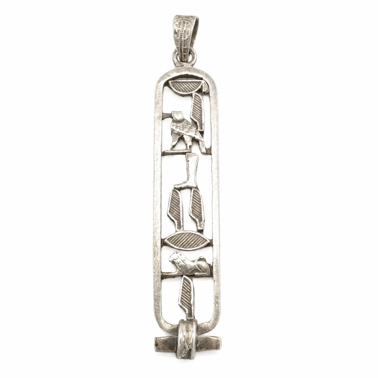 Vintage Egyptian Cartouche Hieroglyphs Sterling Silver Pendant P2106