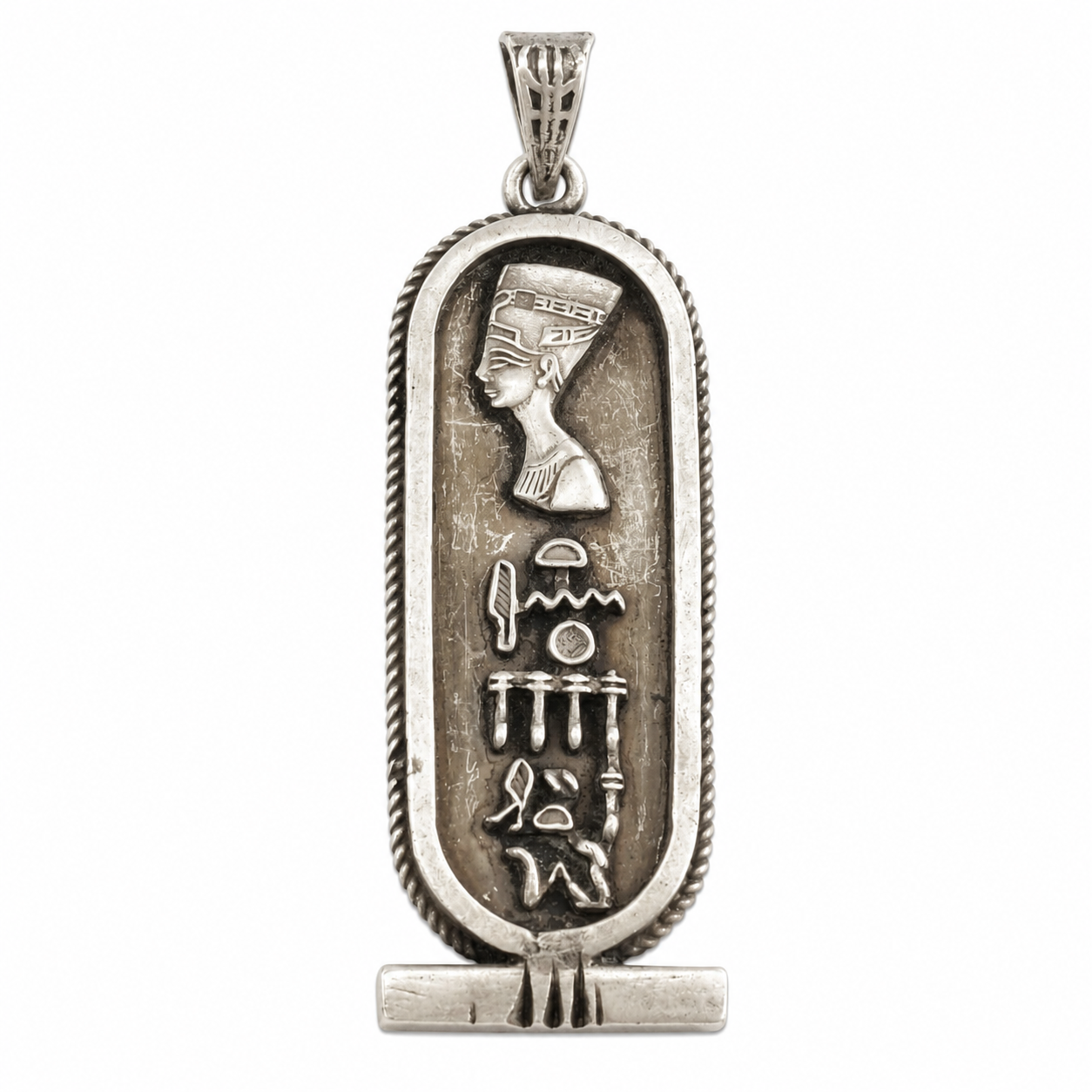 Vintage Egyptian Cartouche Hieroglyphs Sterling Silver Pendant P2106