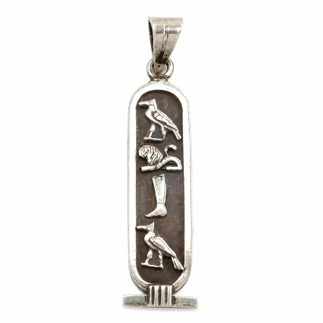 Vintage Egyptian Cartouche Hieroglyphs Sterling Silver Pendant P2106