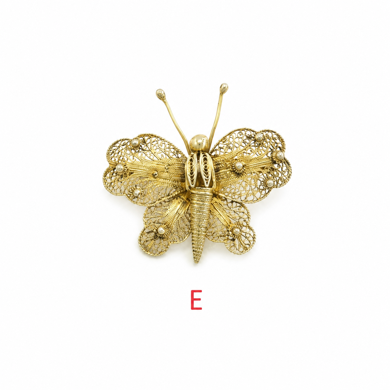 Vintage Brooch Floral, Bow, Butterfly Filigree, Gold Hue Sterling Silver B1728