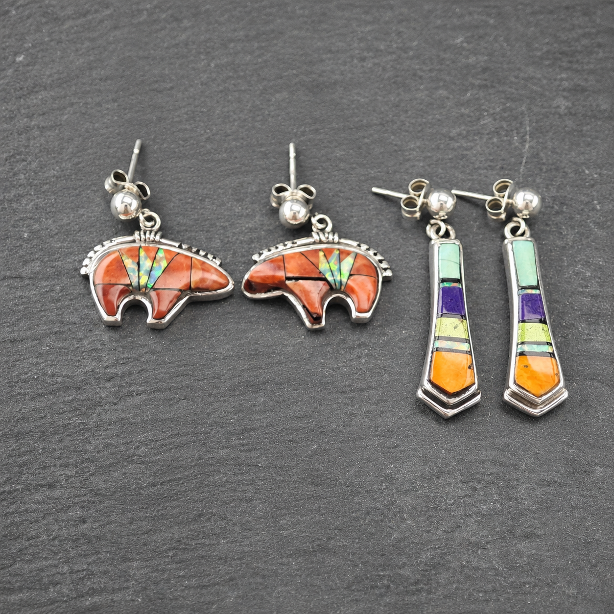 Choice of Southwest Inlay Pierced Dangle Earrings Sterling Silver ER2864