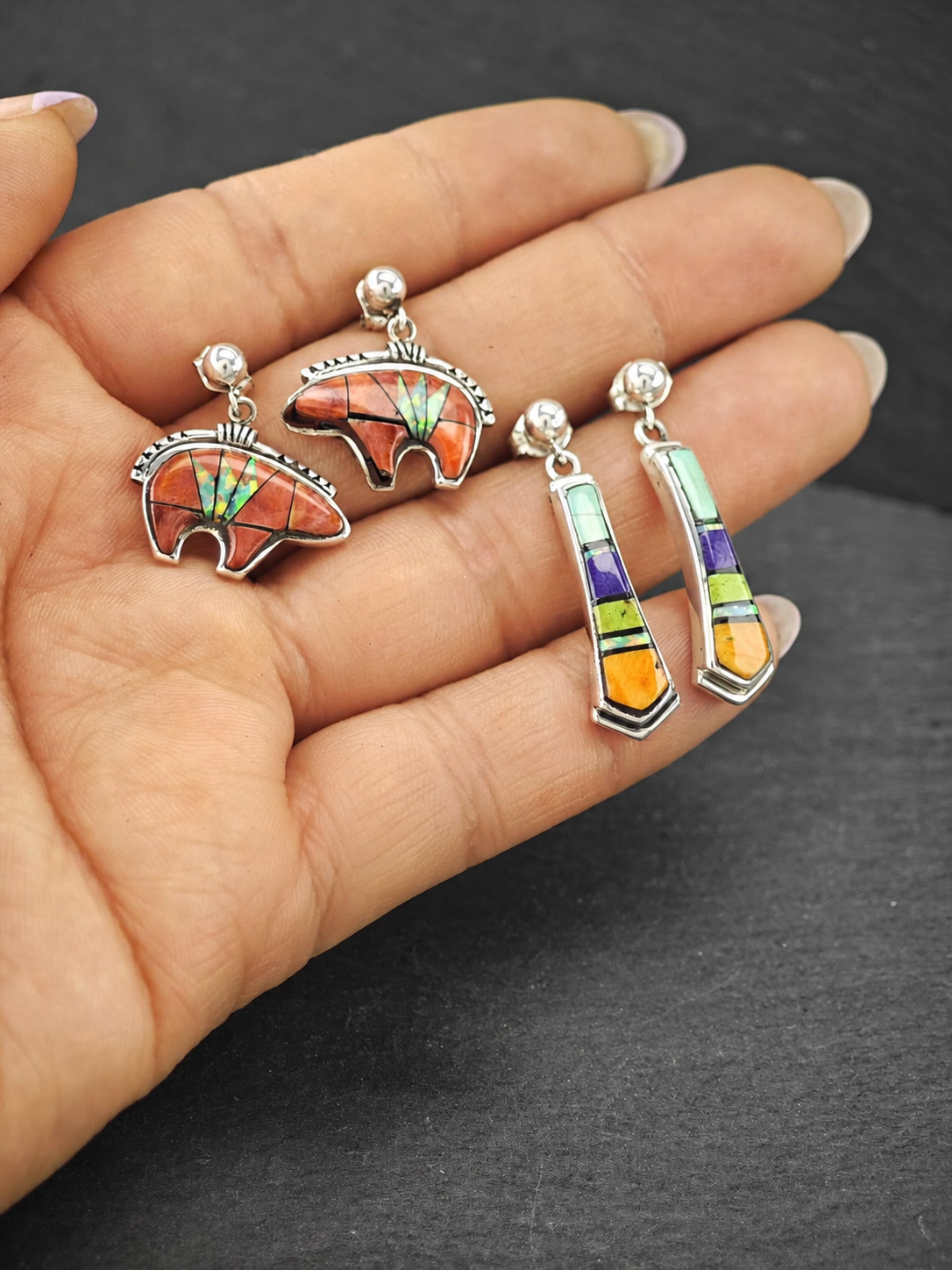 Choice of Southwest Inlay Pierced Dangle Earrings Sterling Silver ER2864