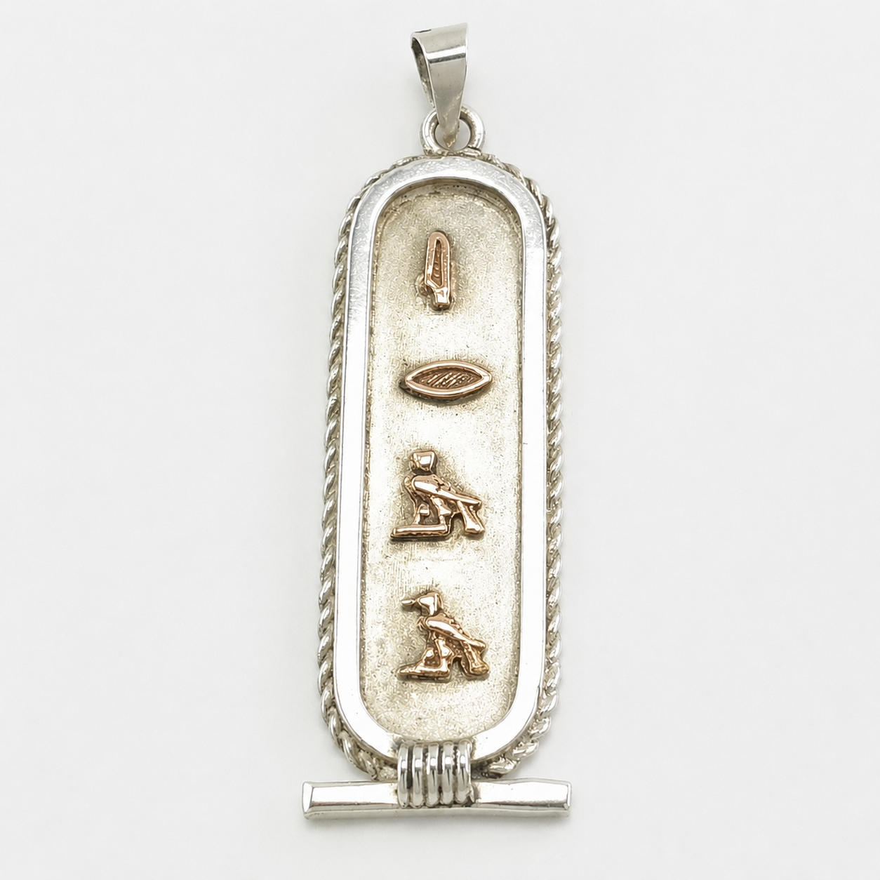 Vintage Egyptian Hieroglyph, Cartouche, Gold Accent Sterling Silver Pendant P2105