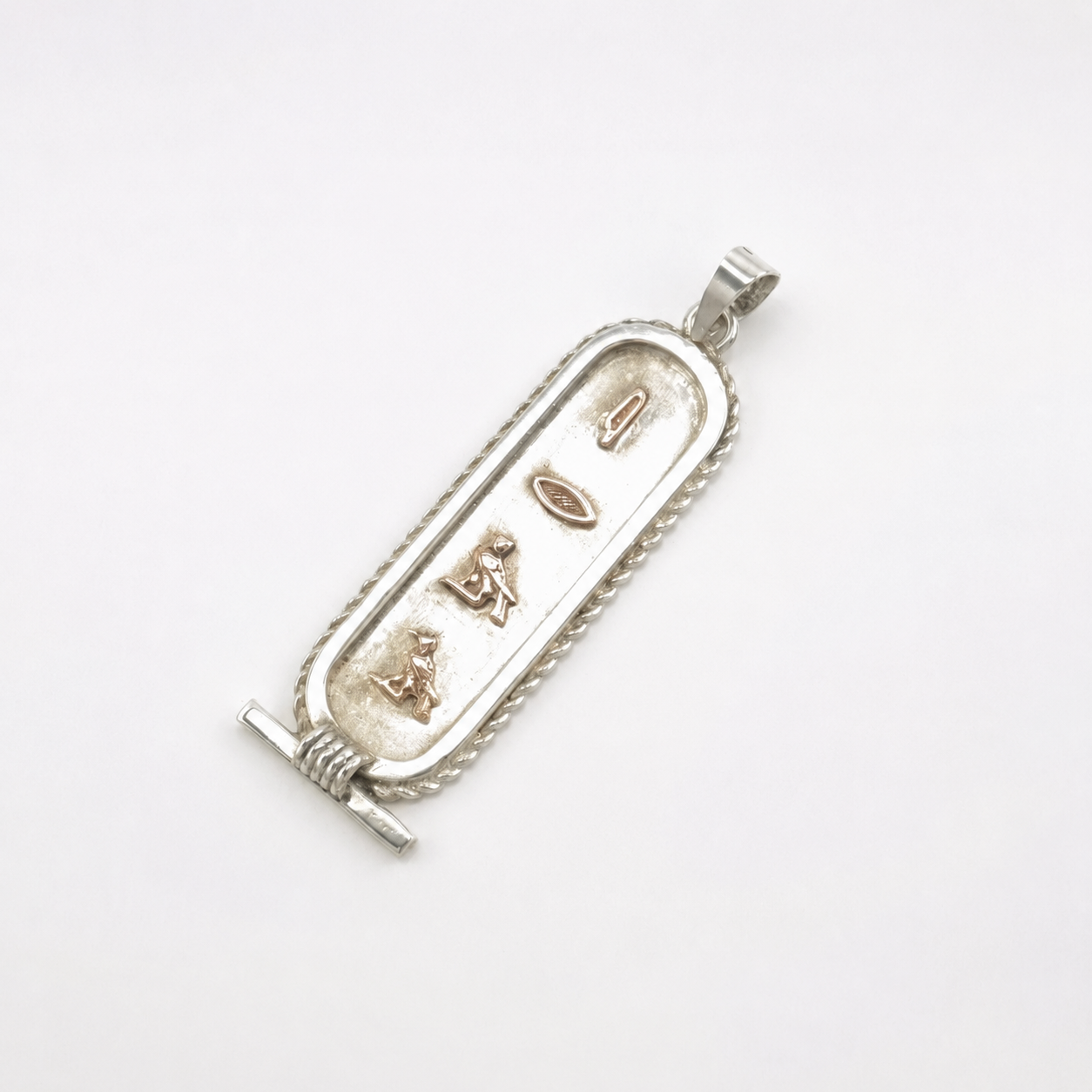 Vintage Egyptian Hieroglyph, Cartouche, Gold Accent Sterling Silver Pendant P2105