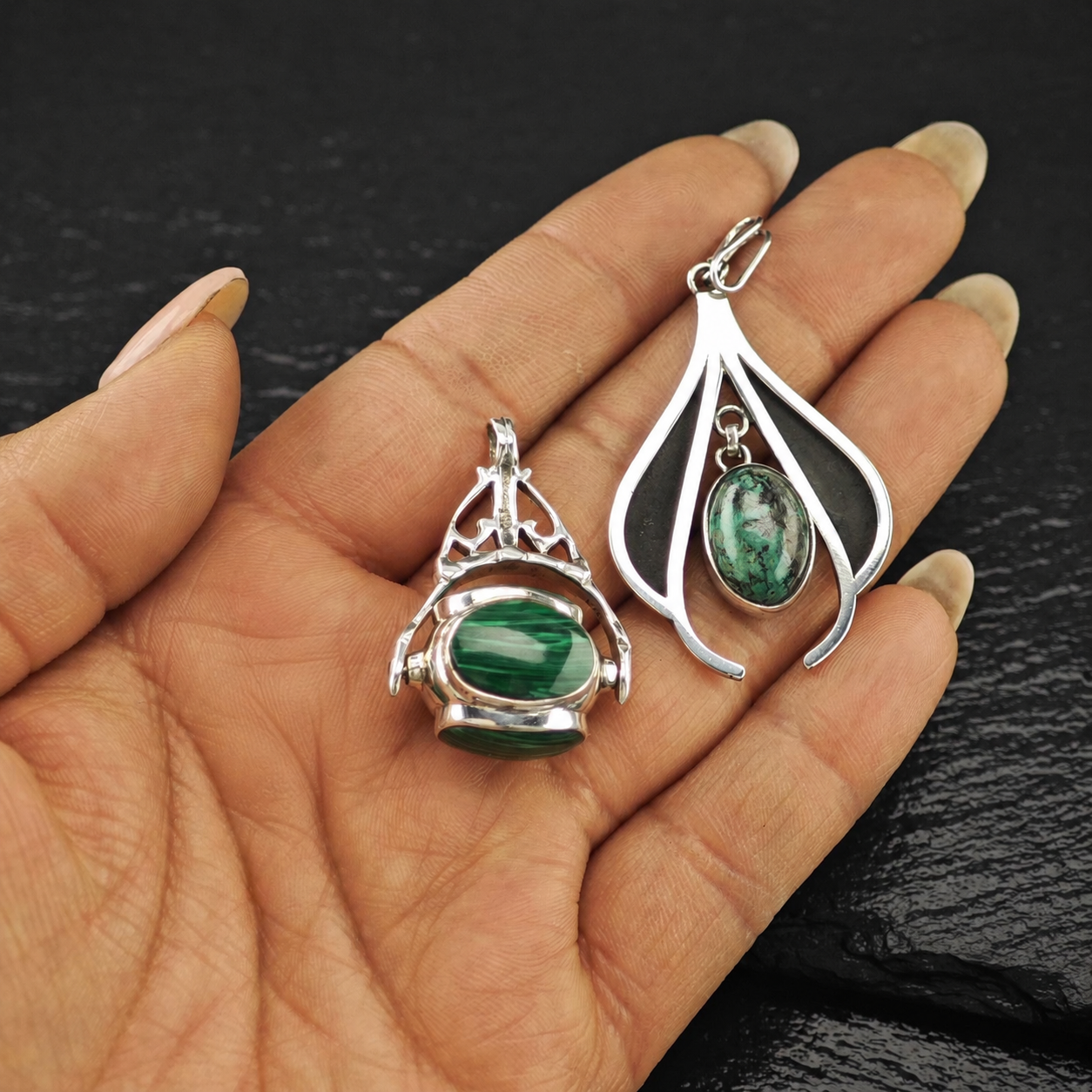 Choice of Green Stone Pendant Sterling Silver P2798