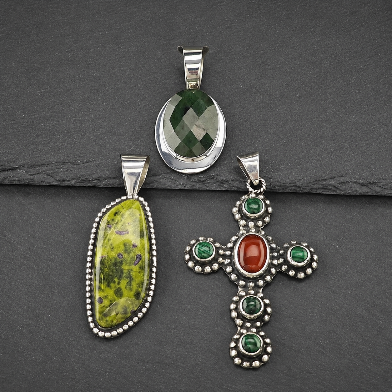 Choice of Vintage Green Gemstone Pendants Sterling Silver P2704
