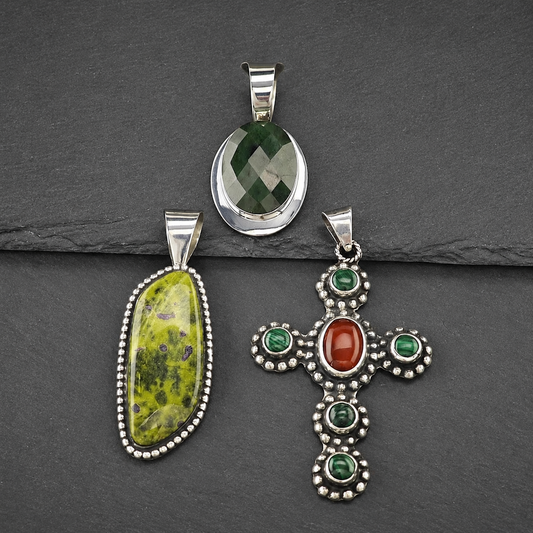 Choice of Vintage Green Gemstone Pendants Sterling Silver P2704