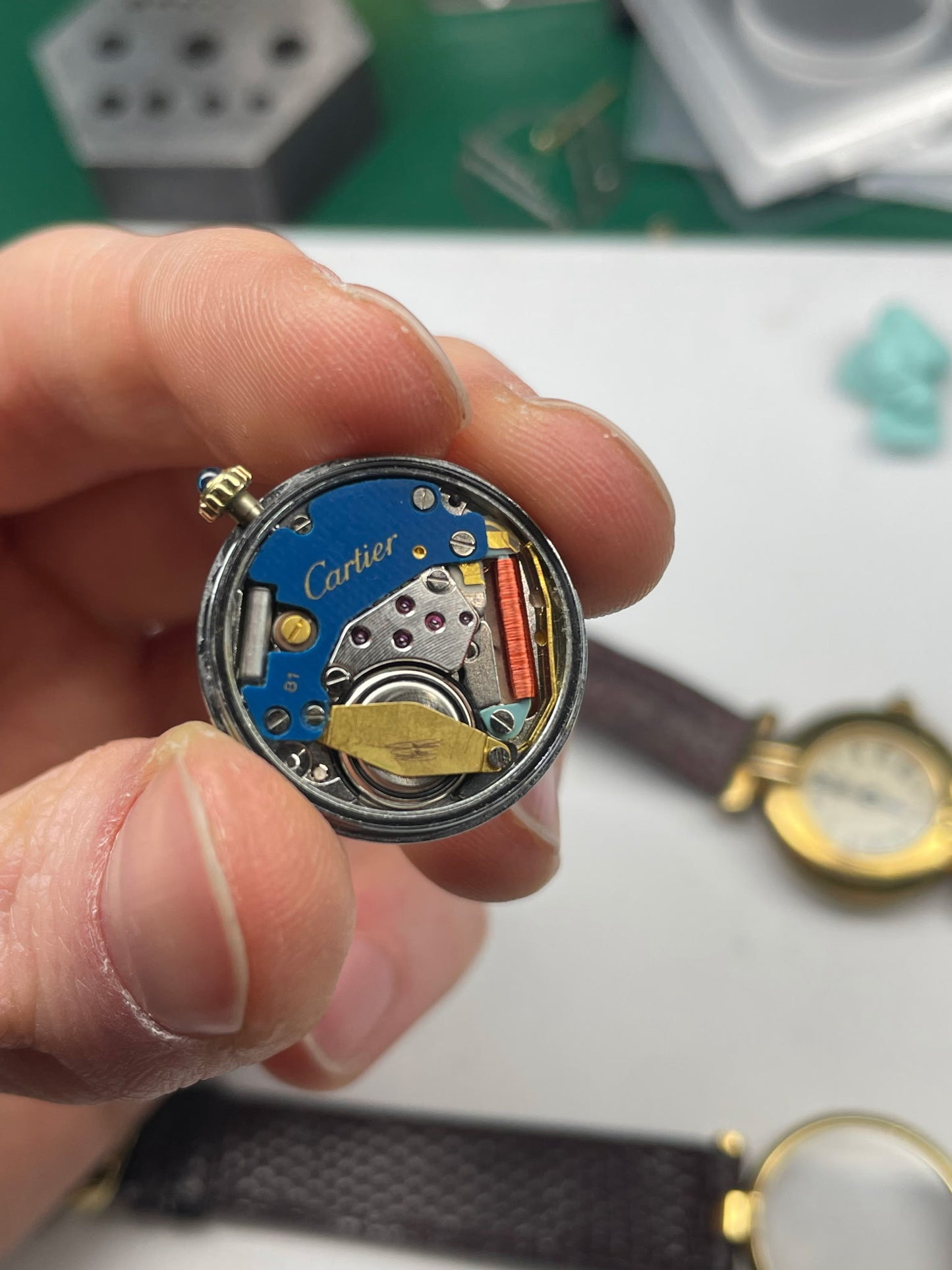 Cartier Paris Vermeil Quartz Argent Swiss Made Blue Dial Sapphire Crown MICS0391