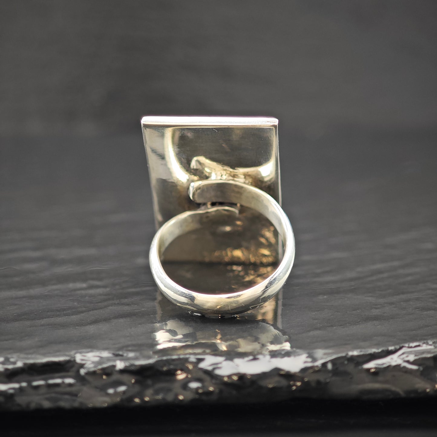 Rectangular Overlay Ring Sterling Silver Sz 8 R6255