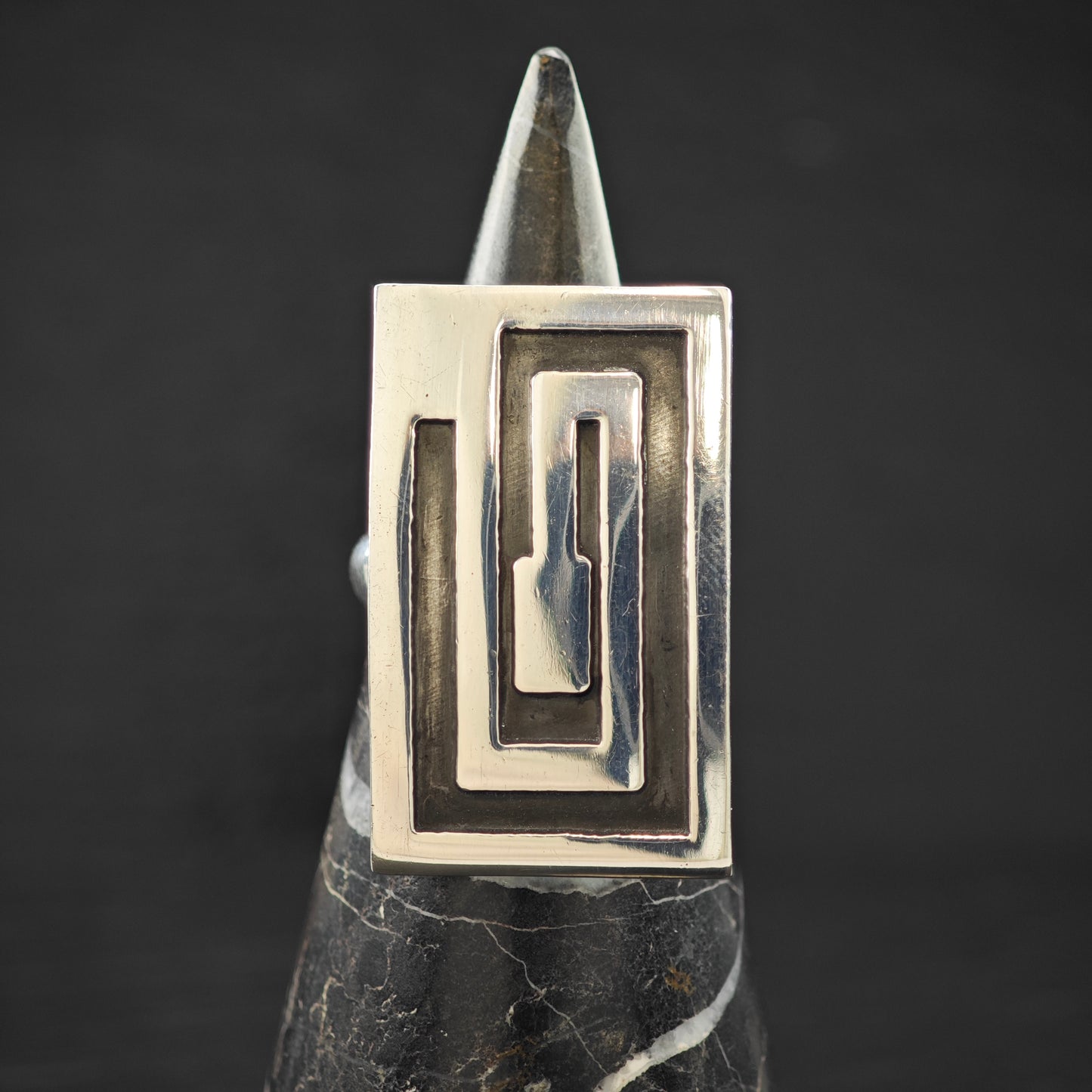 Rectangular Overlay Ring Sterling Silver Sz 8 R6255