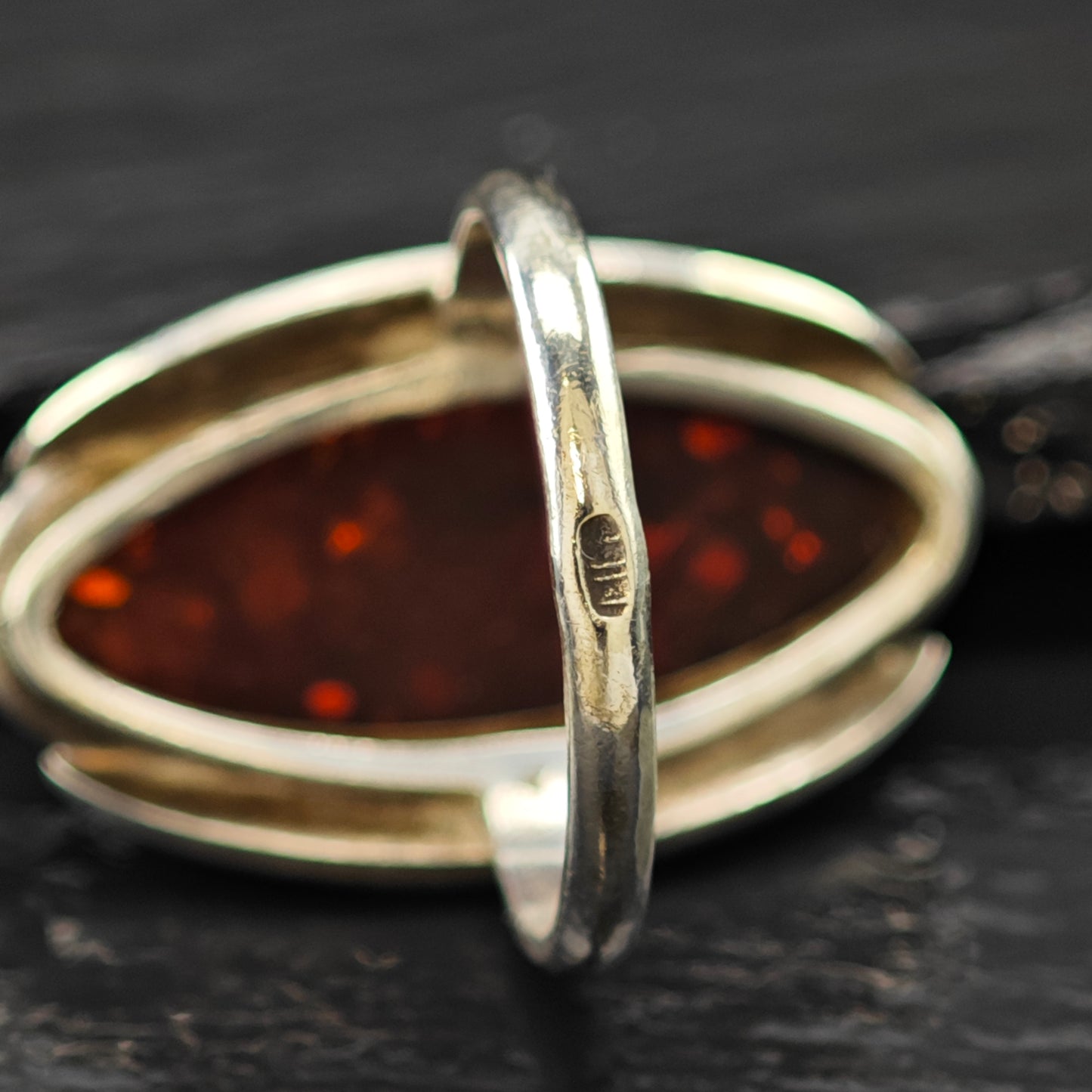 European Oval Amber Ring Sterling Silver Sz 8 R6256